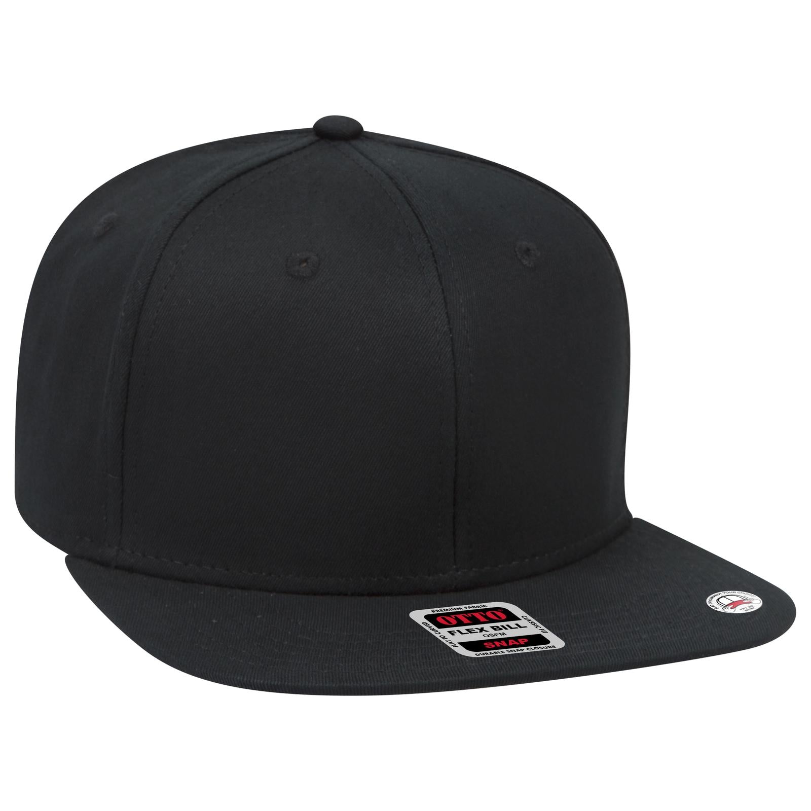 Front View of 003 - Black OTTO CAP "OTTO SNAP" 6 Panel Pro Style Snapback Hat