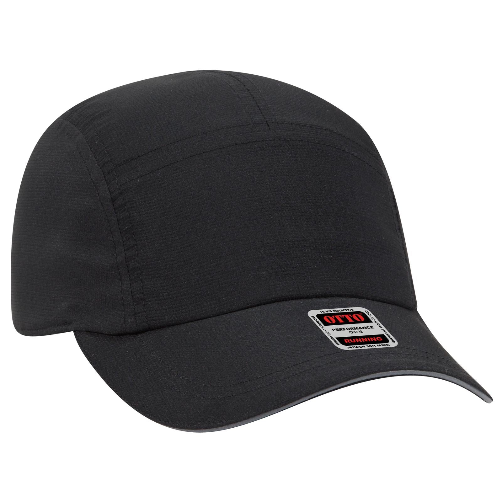 Front View of 003 - Black OTTO CAP Reflective 5 Panel Running Cap