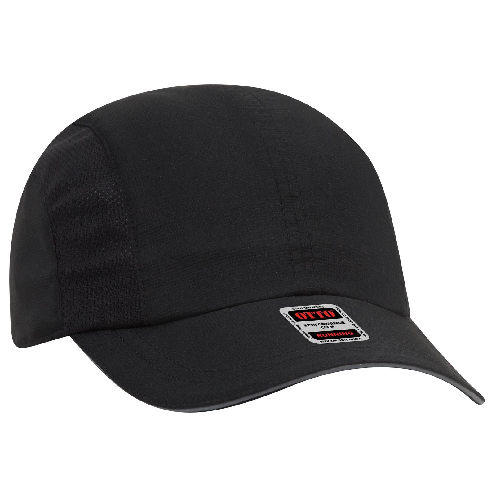 Right View of 003 - Black OTTO CAP Reflective 6 Panel Running Cap