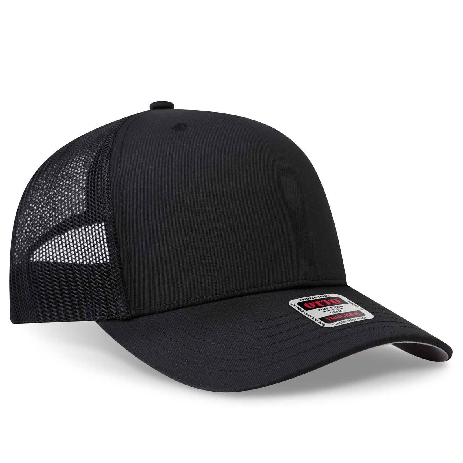 Right View of 003 - Black OTTO CAP Seamless 6 Panel Mid Profile Mesh Back Trucker Hat