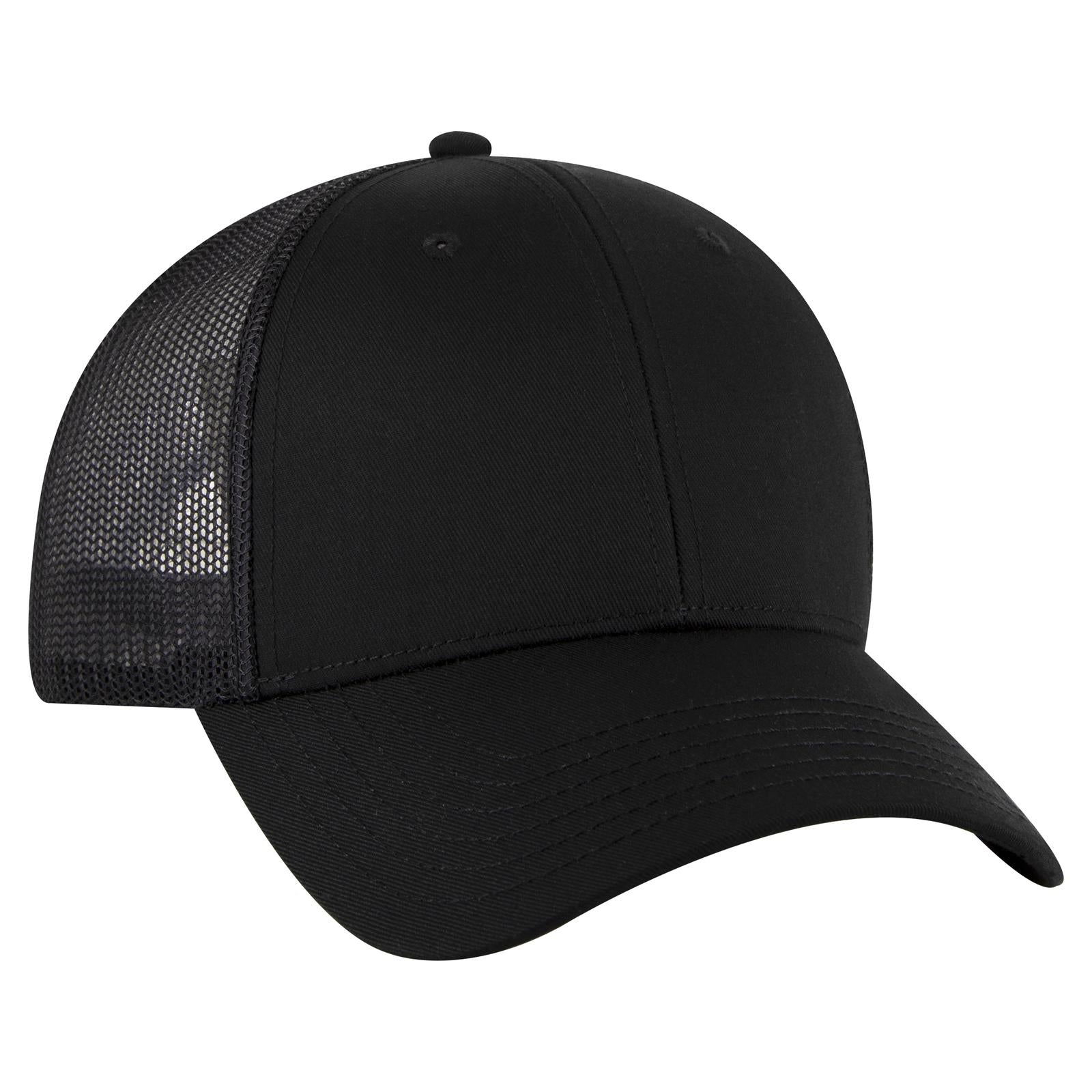 Right View of 003A - Black OTTO CAP 6 Panel Low Profile Mesh Back Trucker Hat