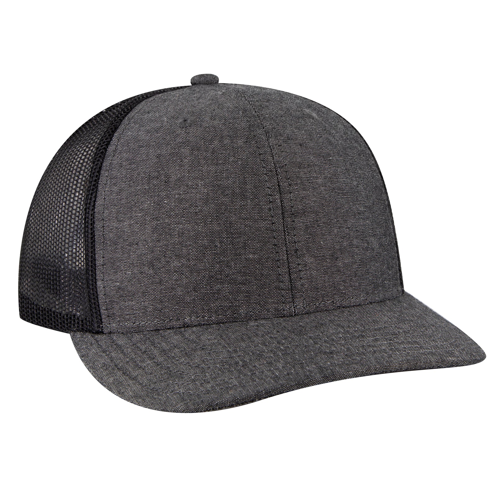 Right View of 003A - Black OTTO CAP 6 Panel Mid Profile Mesh Back Trucker Hat