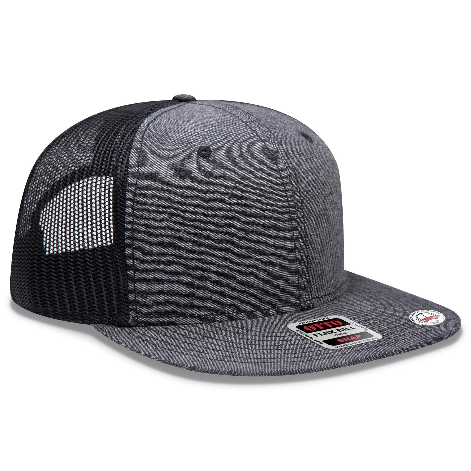 Right View of 003A - Black OTTO CAP "OTTO SNAP" 6 Panel Pro Style Mesh Back Trucker Snapback Hat