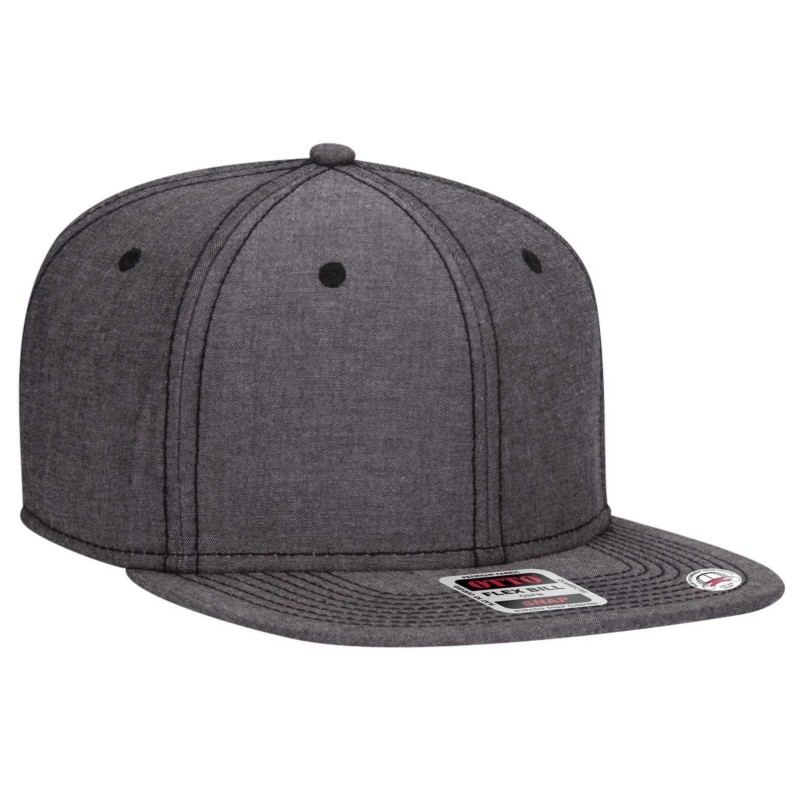 Front View of 003A - Black OTTO CAP “OTTO SNAP” 6 Panel Pro Style Snapback Hat