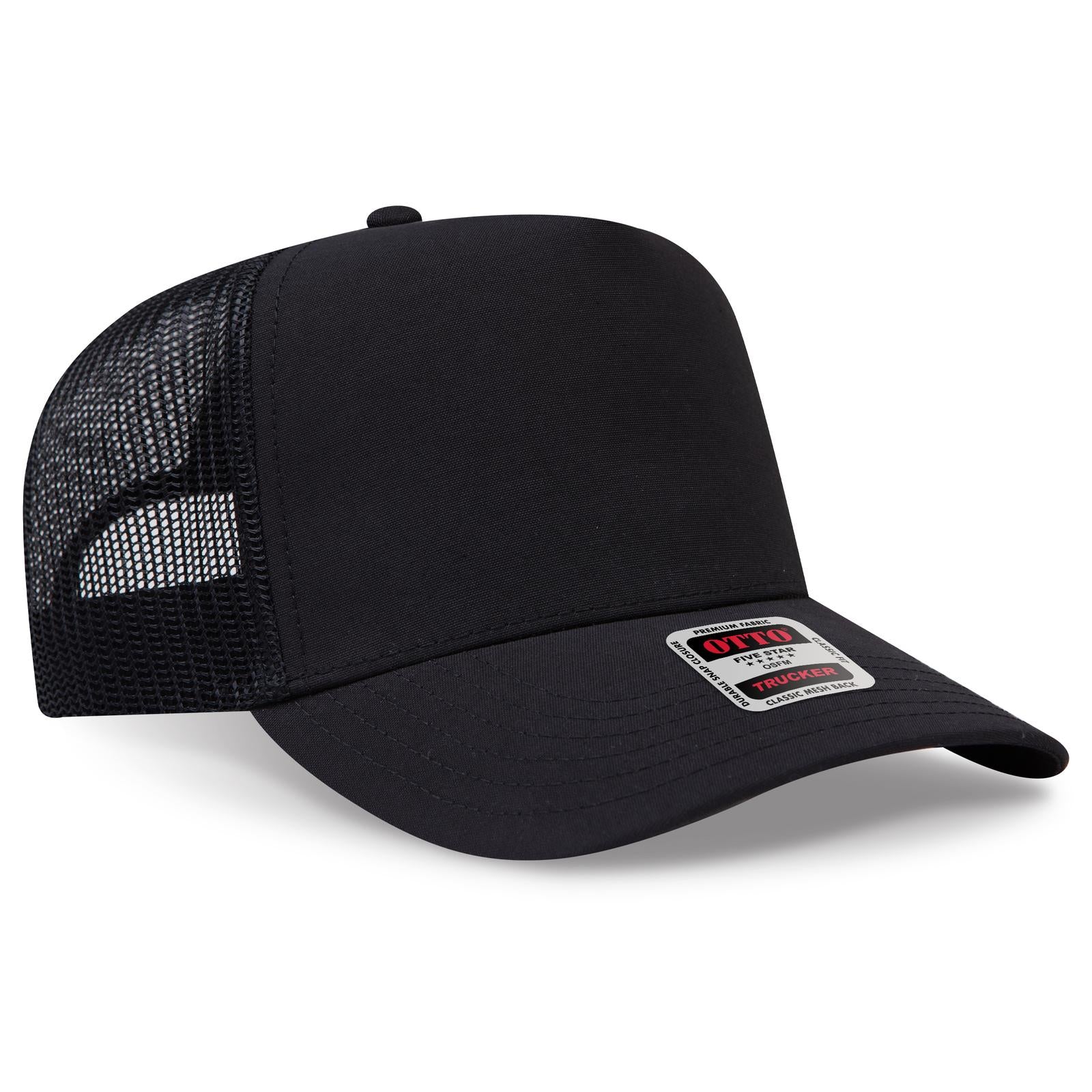 Right View of 003B - Black OTTO CAP 5 Panel Mid Profile Mesh Back Trucker Hat