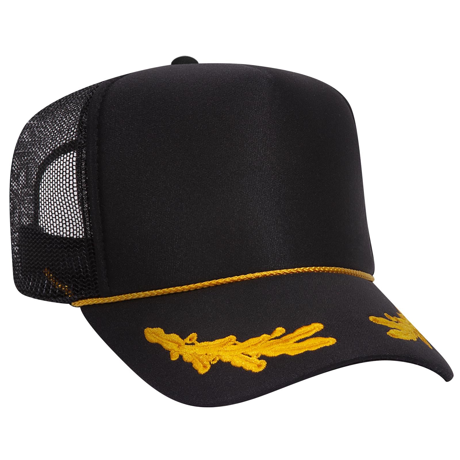 Right View of 003G - Blk/Gld OTTO CAP 5 Panel High Crown Mesh Back Trucker Hat