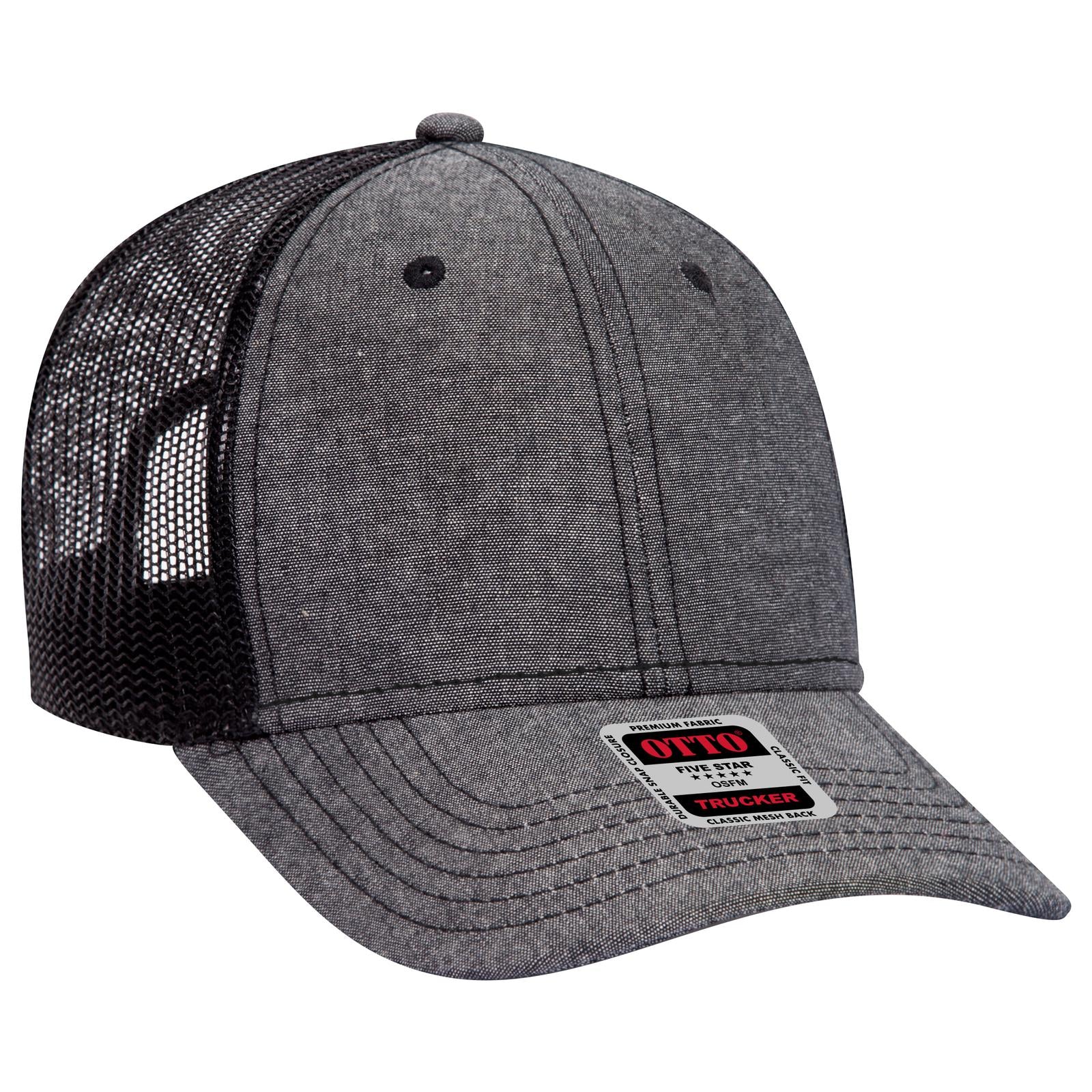 Right View of 003X - Black OTTO CAP 6 Panel Low Profile Mesh Back Trucker Hat