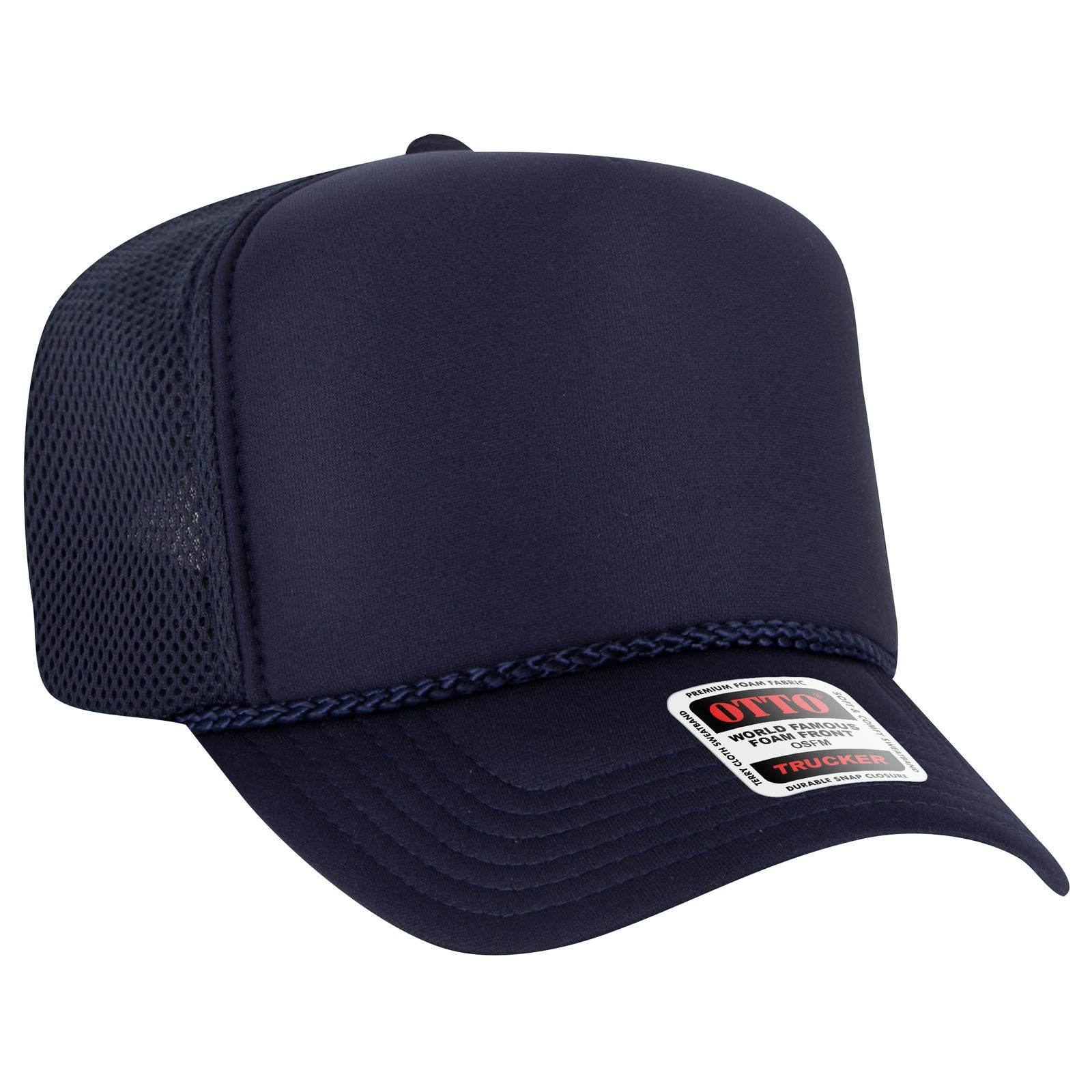 Right View of 004 - Navy OTTO CAP 5 Panel High Crown Air Mesh Back Trucker Hat