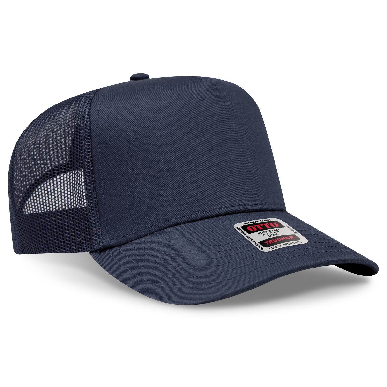 Right View of 004 - Navy OTTO CAP 5 Panel Mid Profile Mesh Back Trucker Hat
