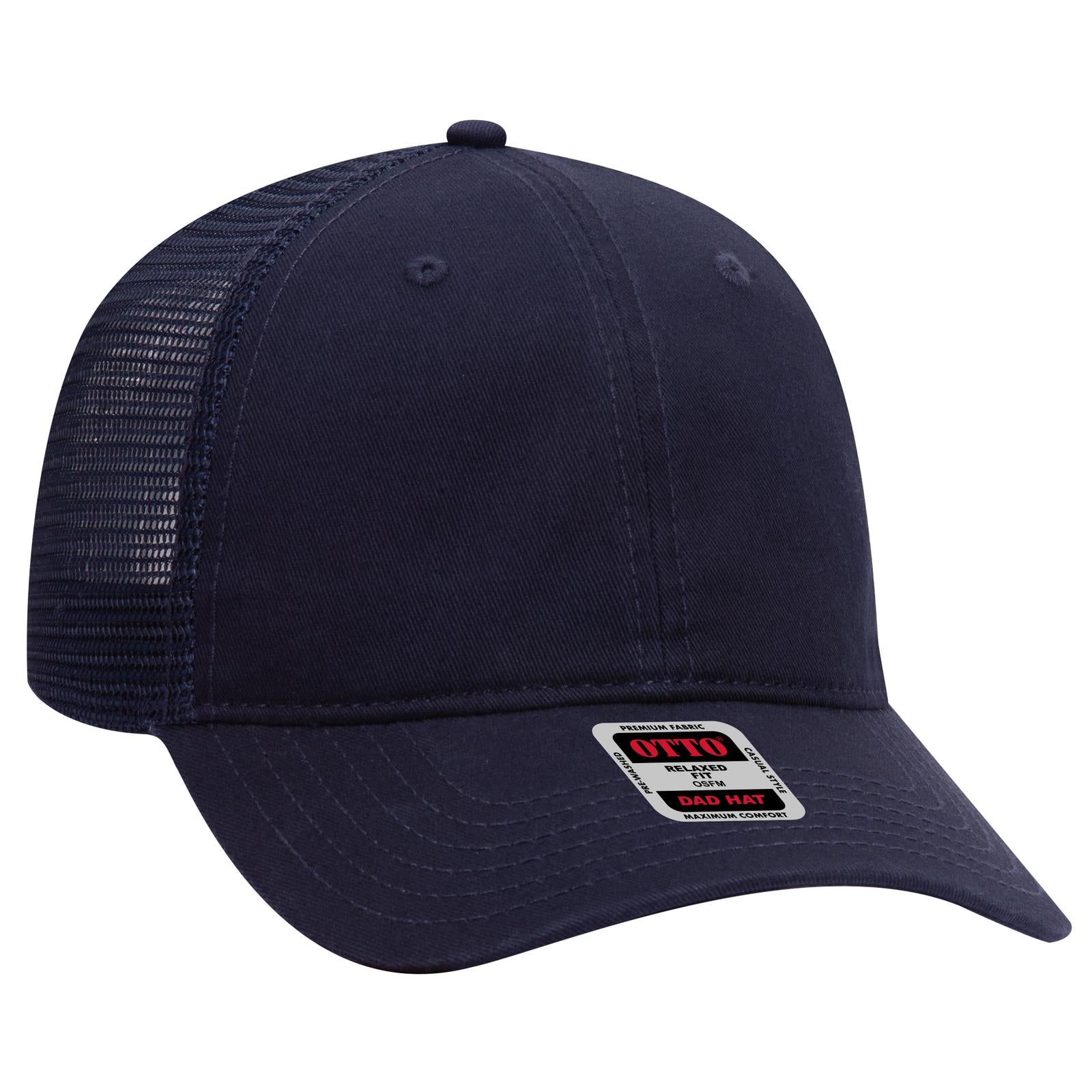 Front View of 004 - Navy OTTO CAP 6 Panel Low Profile Mesh Back Trucker Dad Hat