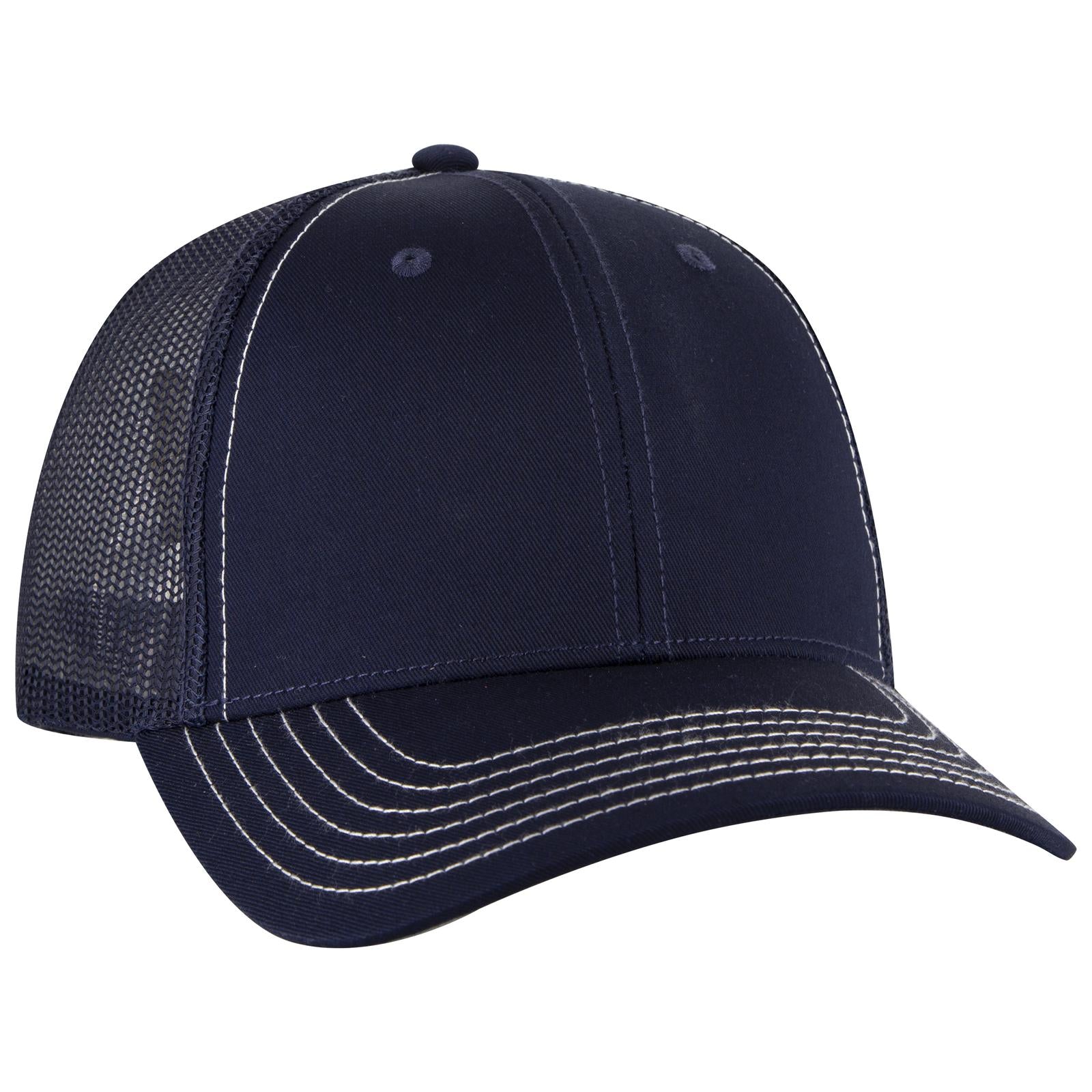 Right View of 004 - Navy OTTO CAP 6 Panel Low Profile Mesh Back Trucker Hat