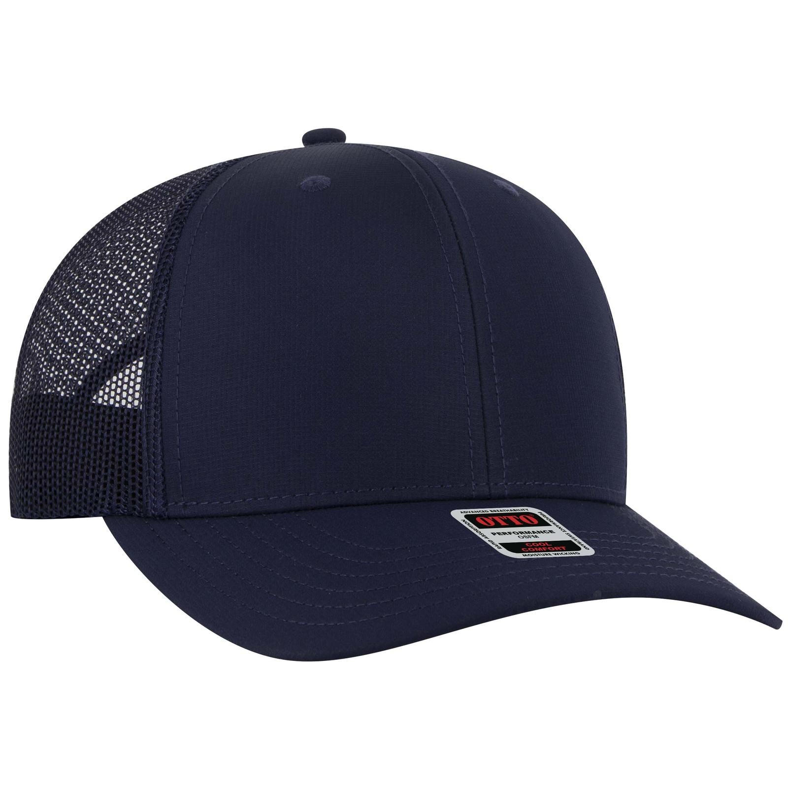 Right View of 004 - Navy OTTO CAP 6 Panel Mid Profile Mesh Back Trucker Hat