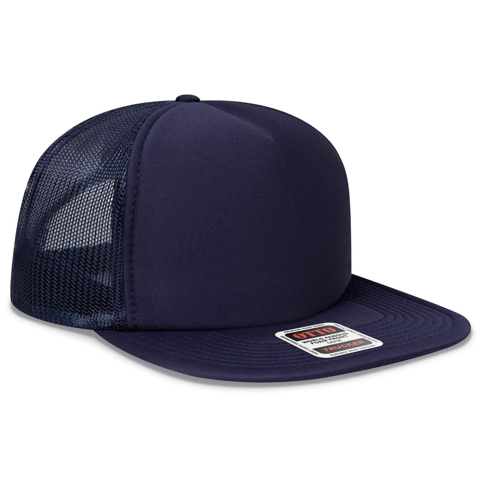 Front View of 004 - Navy OTTO CAP "OTTO SNAP" 5 Panel High Crown Mesh Back Trucker Snapback Hat