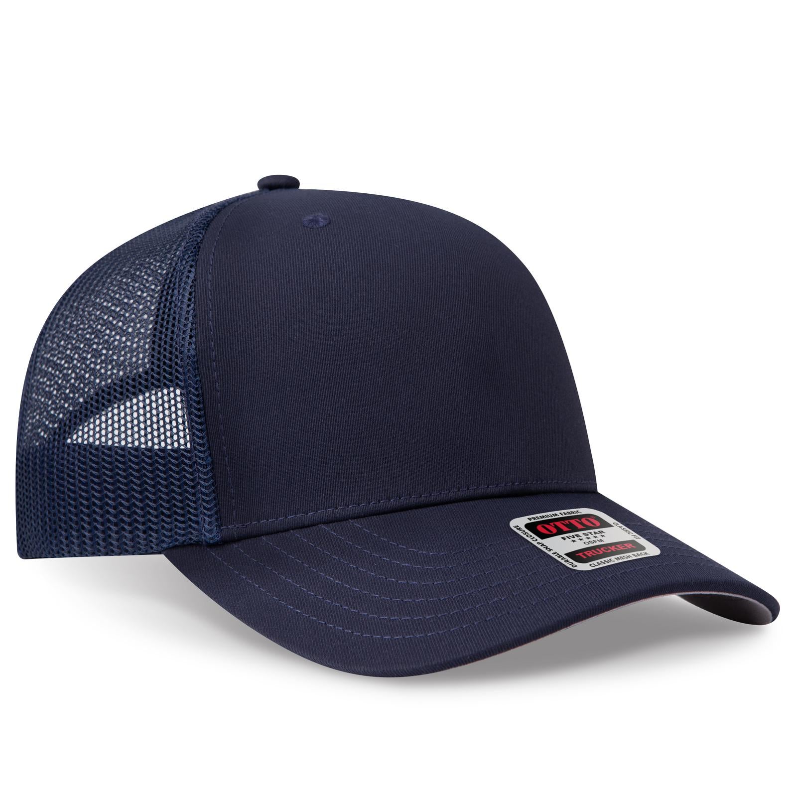 Right View of 004 - Navy OTTO CAP Seamless 6 Panel Mid Profile Mesh Back Trucker Hat