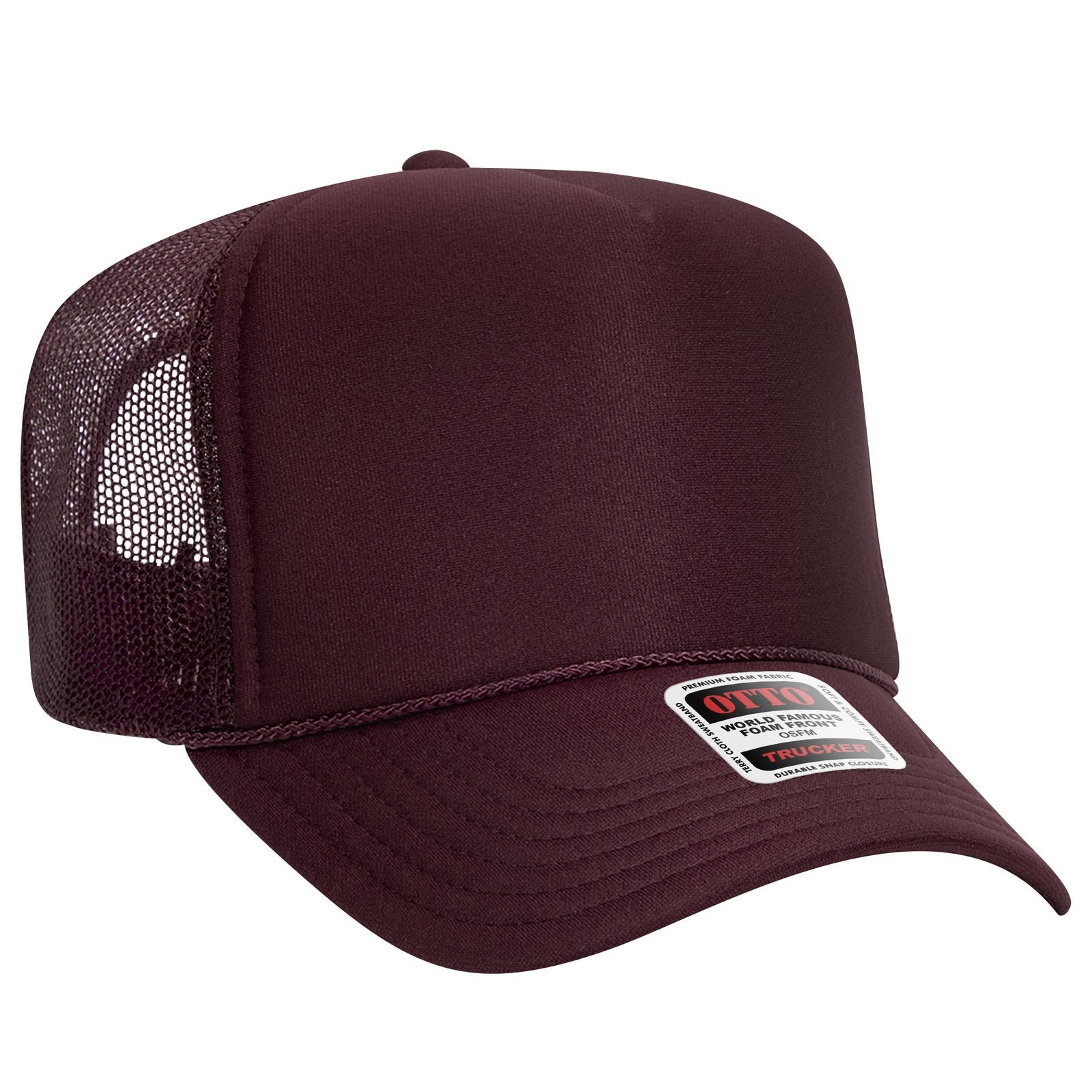 Right View of 010 - Maroon OTTO CAP 5 Panel High Crown Mesh Back Trucker Hat