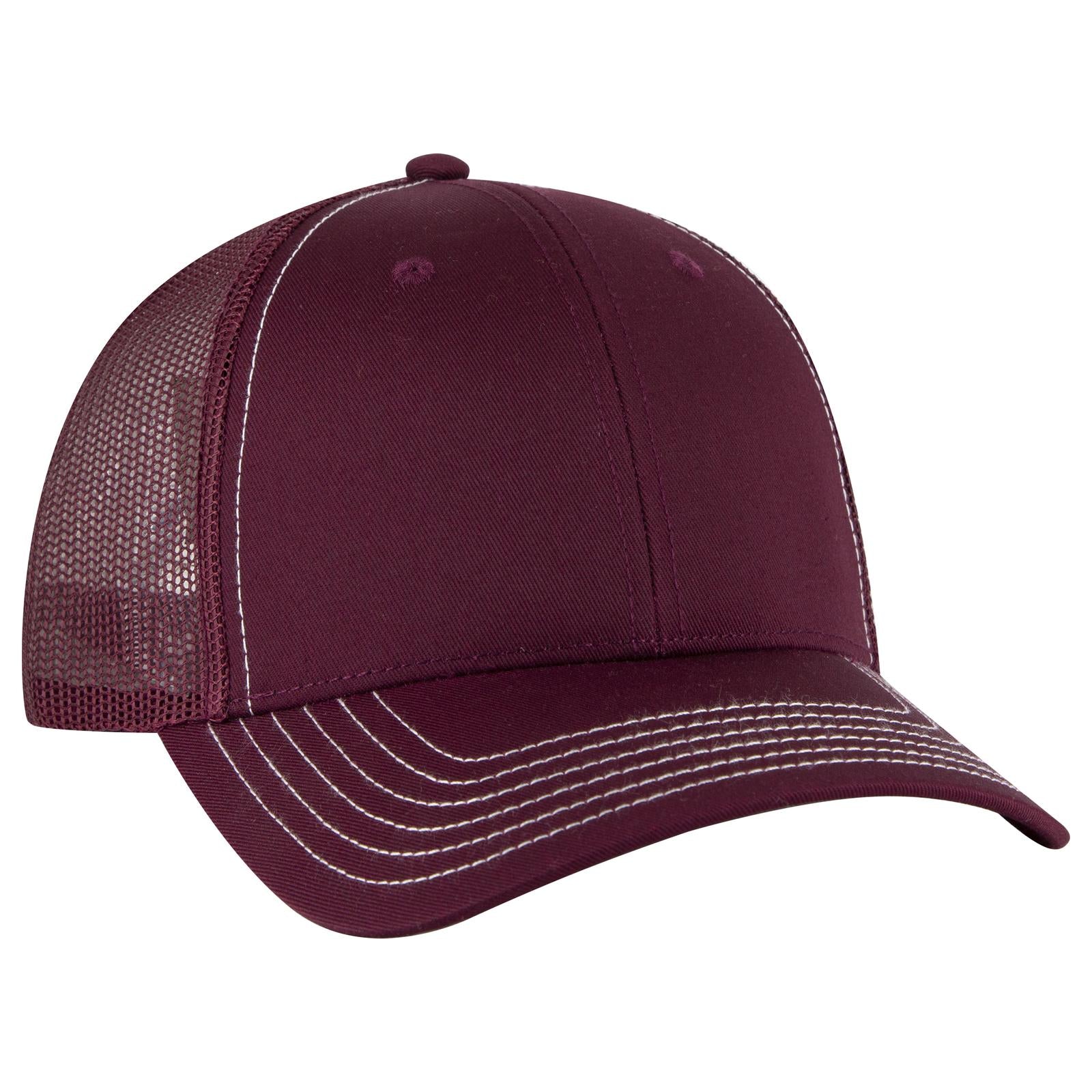 Right View of 010 - Maroon OTTO CAP 6 Panel Low Profile Mesh Back Trucker Hat