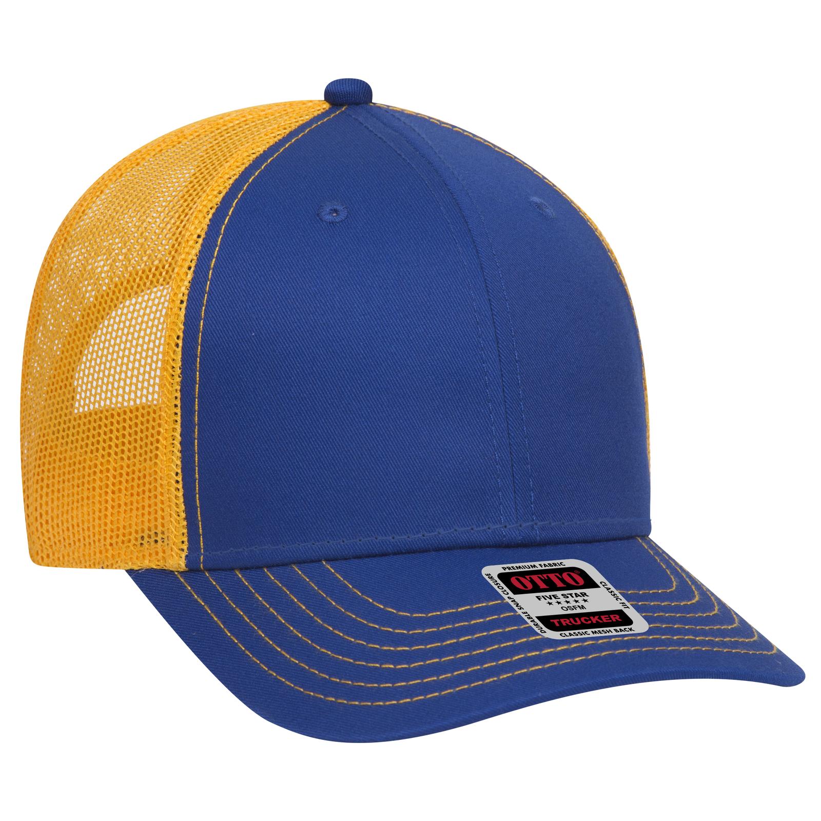 Right View of 010106 - Ryl/Ryl/Gld OTTO CAP 6 Panel Low Profile Mesh Back Trucker Hat
