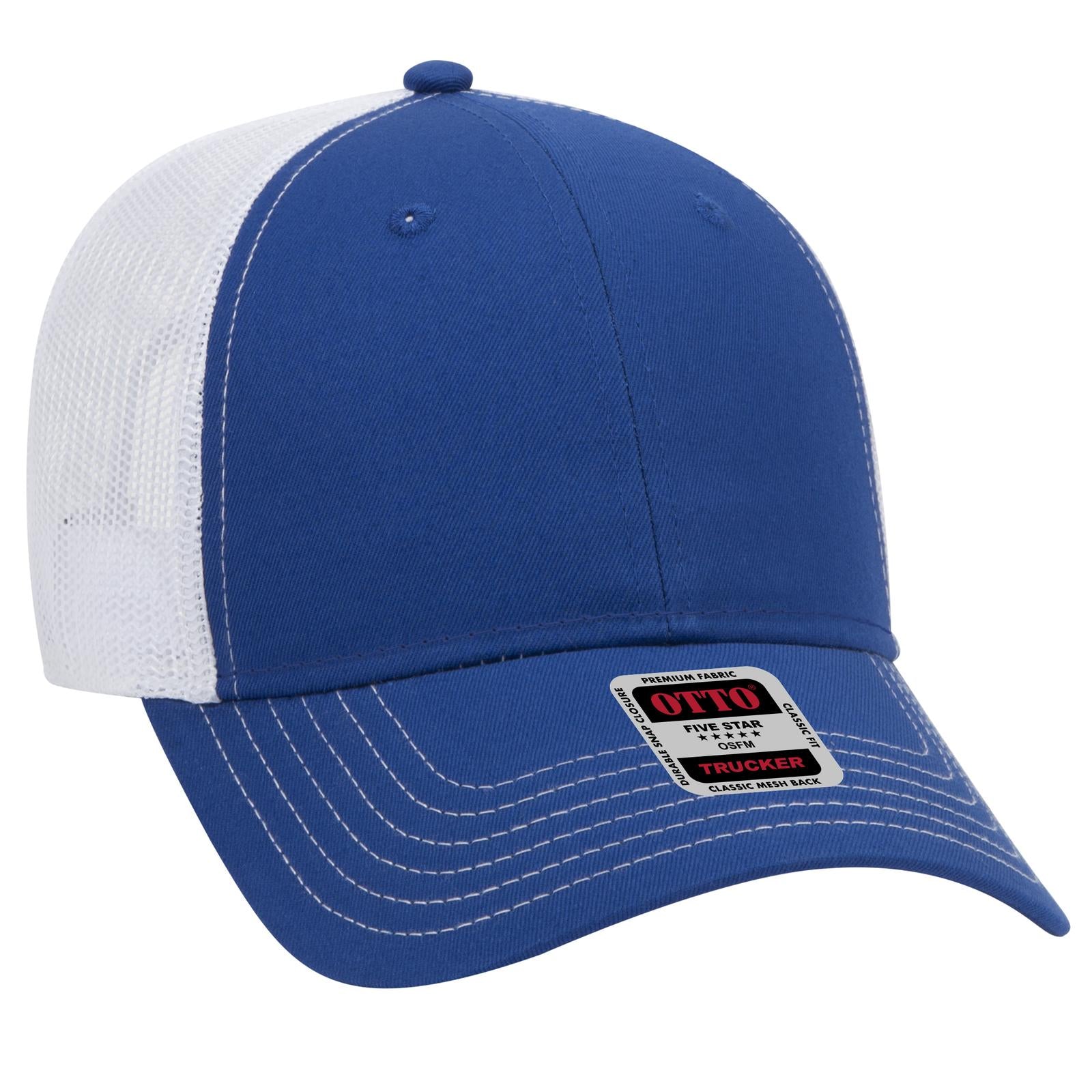 Right View of 010116 - Ryl/Ryl/Wht OTTO CAP 6 Panel Low Profile Mesh Back Trucker Hat