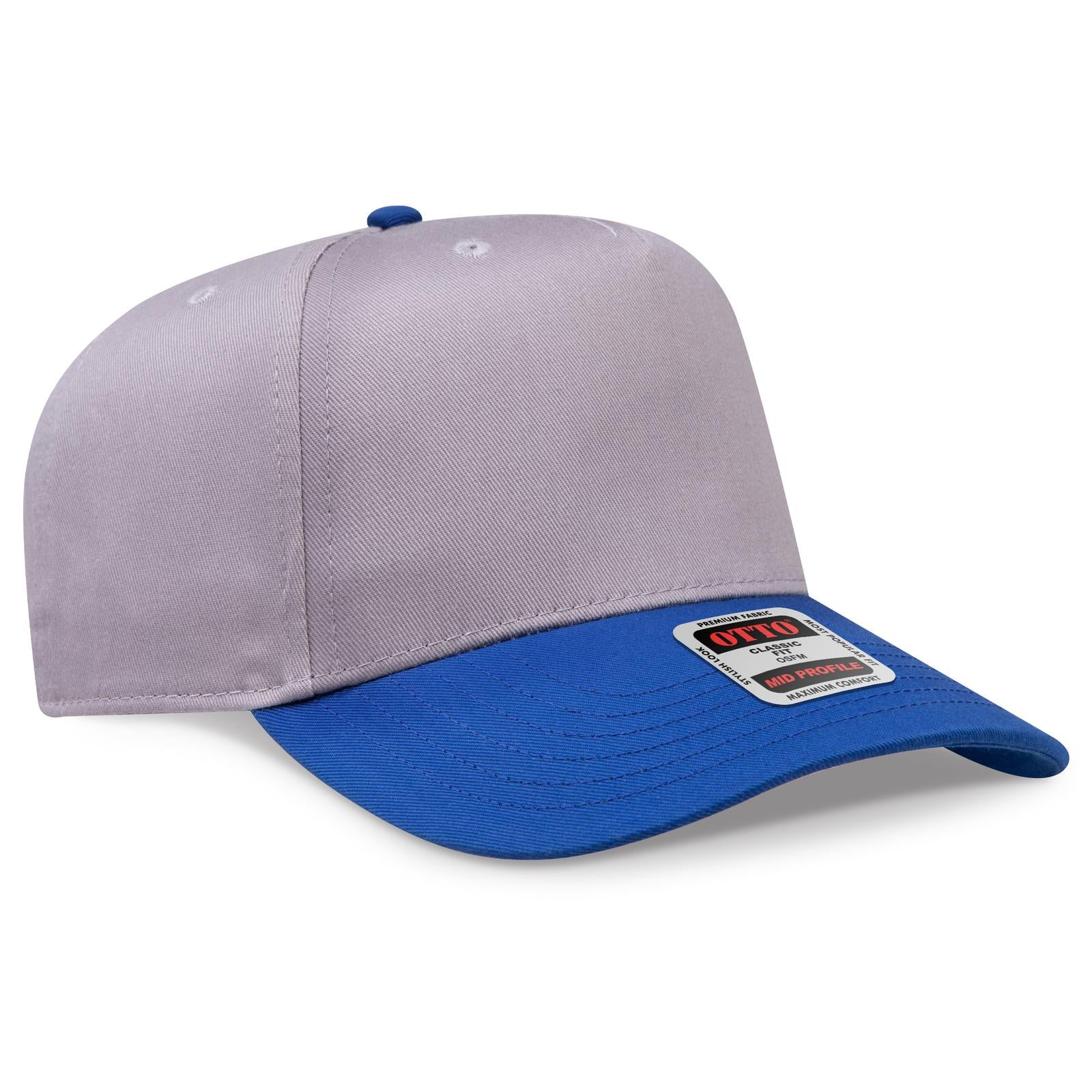 Right View of 0114 - Ryl/Gry OTTO CAP 5 Panel Mid Profile Baseball Cap