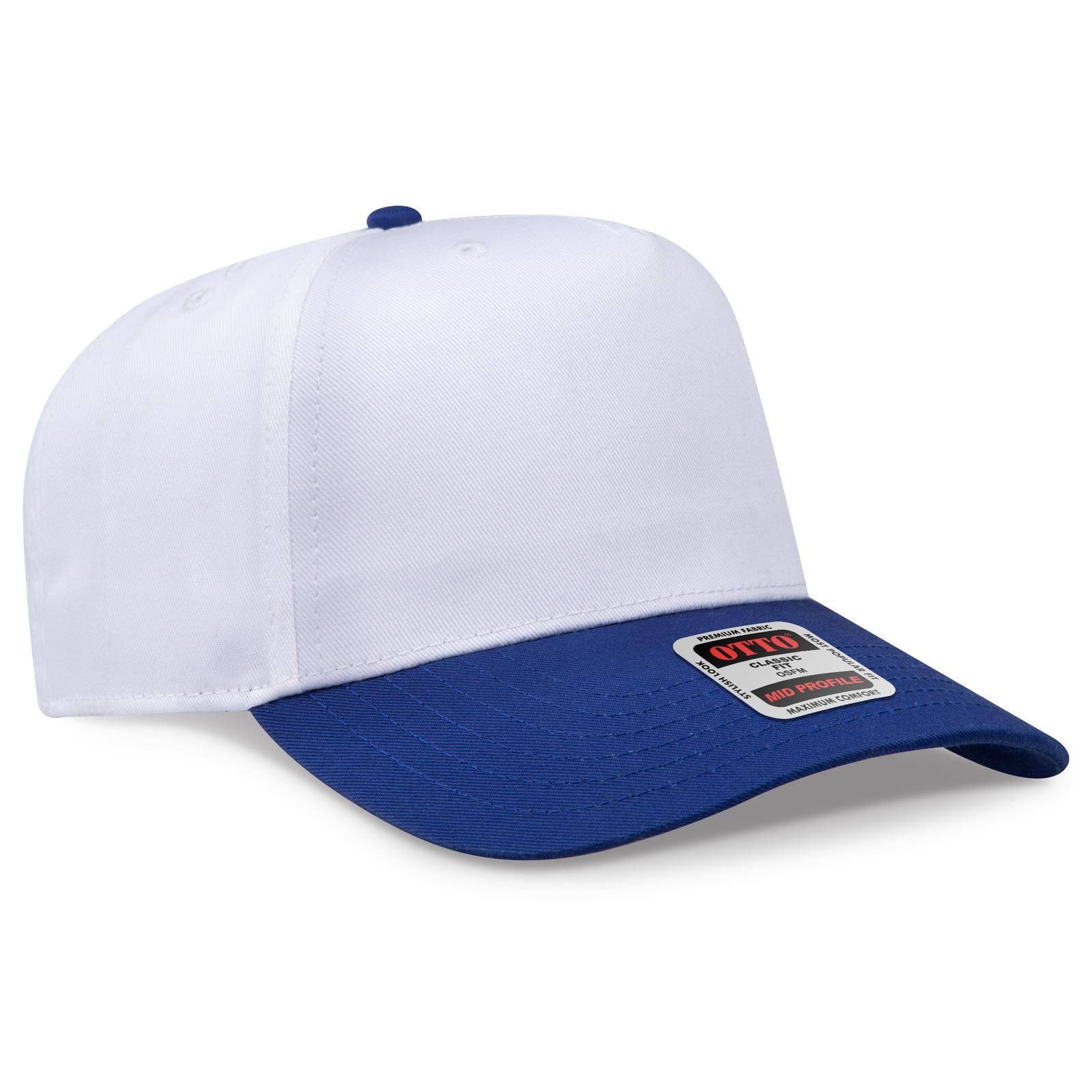 Front View of 0116 - Ryl/Wht OTTO CAP 5 Panel Mid Profile Baseball Cap