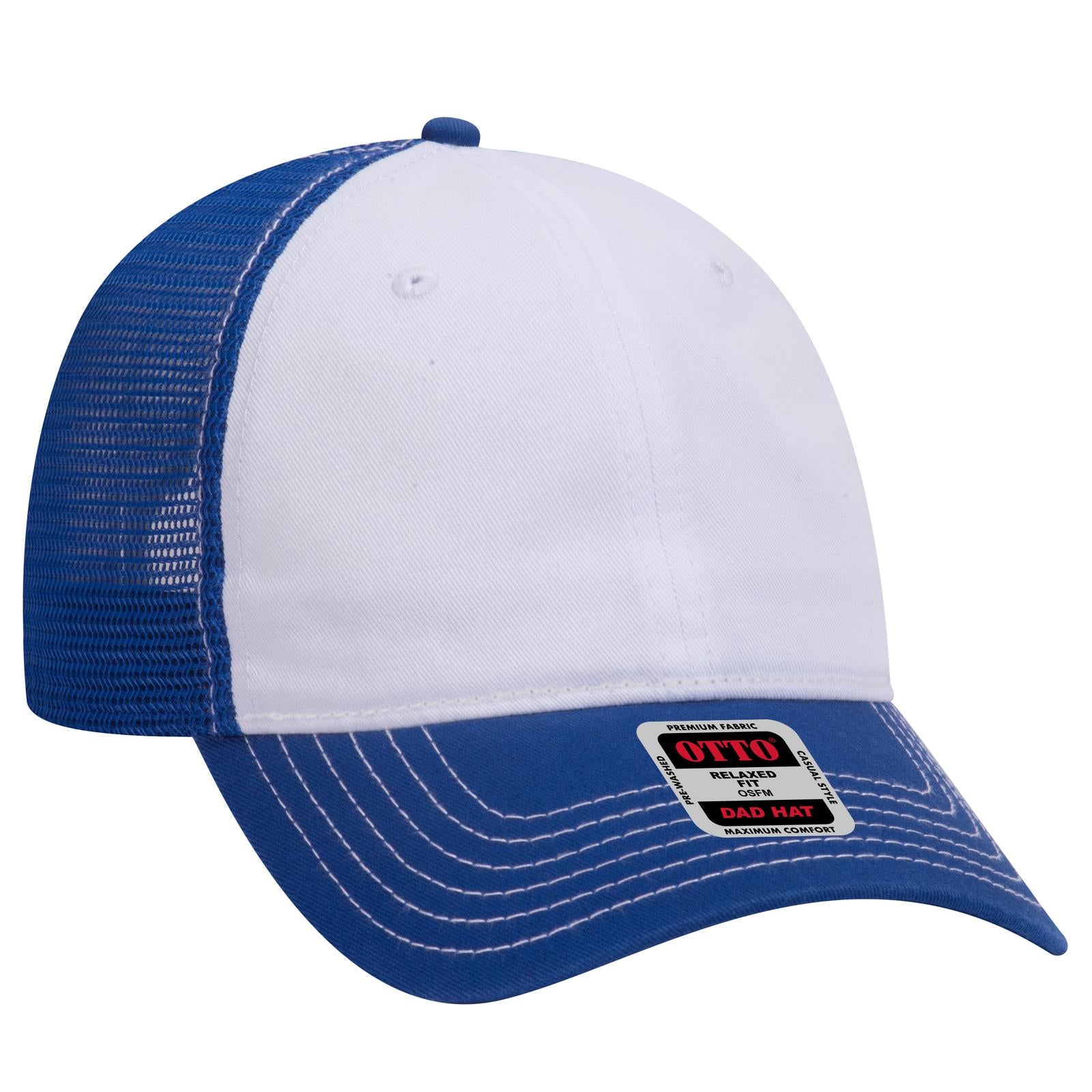 Right View of 011601 - Ryl/Wht/Ryl OTTO CAP 6 Panel Low Profile Mesh Back Trucker Dad Hat