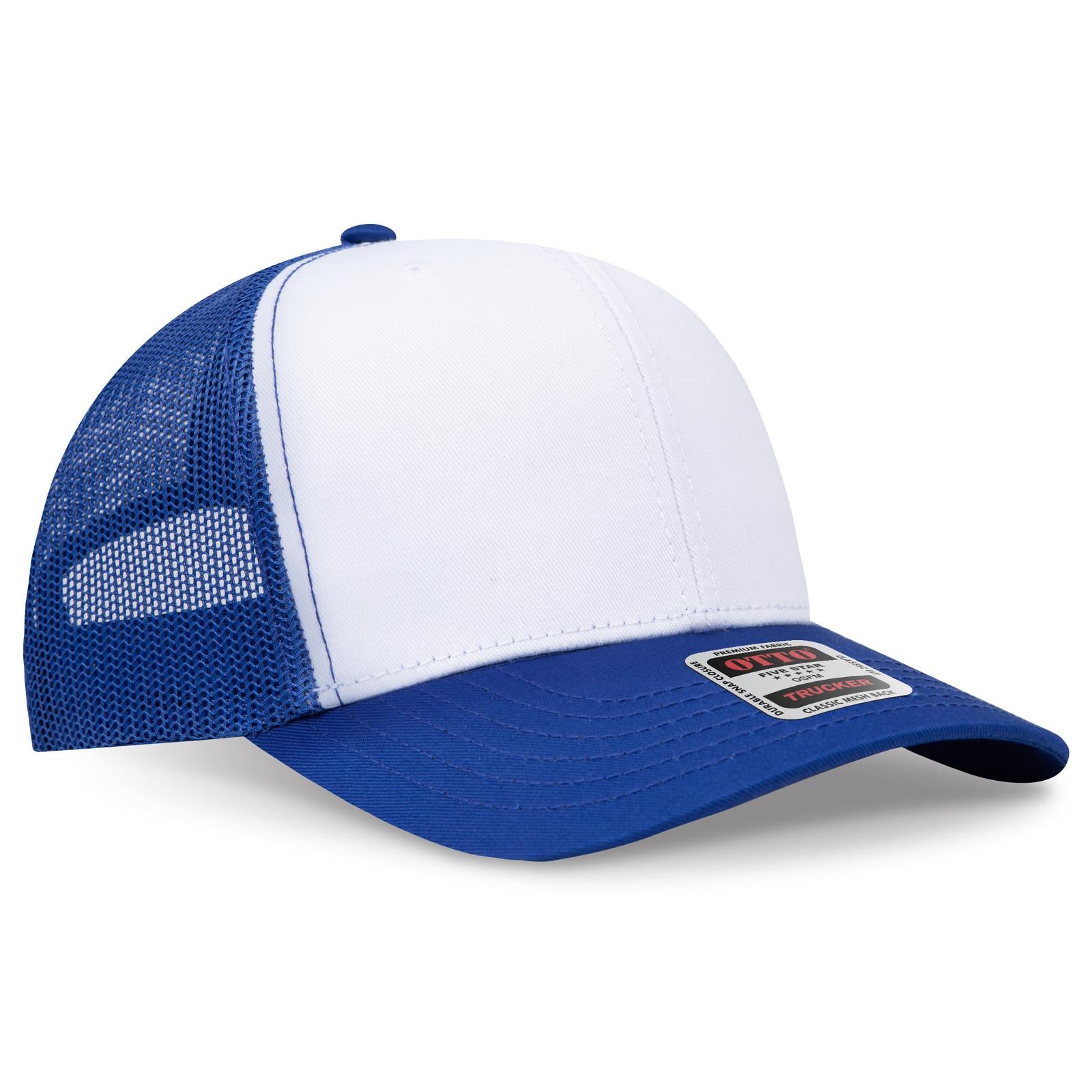 Right View of 011601 - Ryl/Wht/Ryl OTTO CAP 6 Panel Mid Profile Mesh Back Trucker Hat
