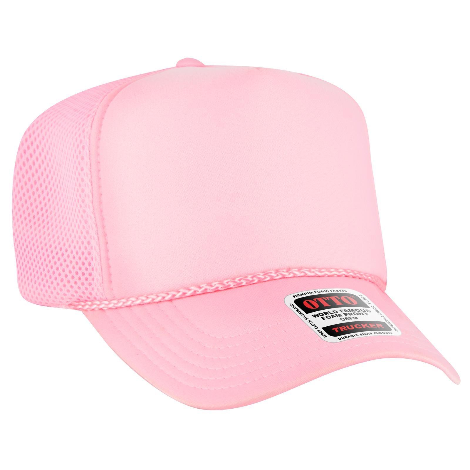 Right View of 012 - Soft Pink OTTO CAP 5 Panel High Crown Air Mesh Back Trucker Hat