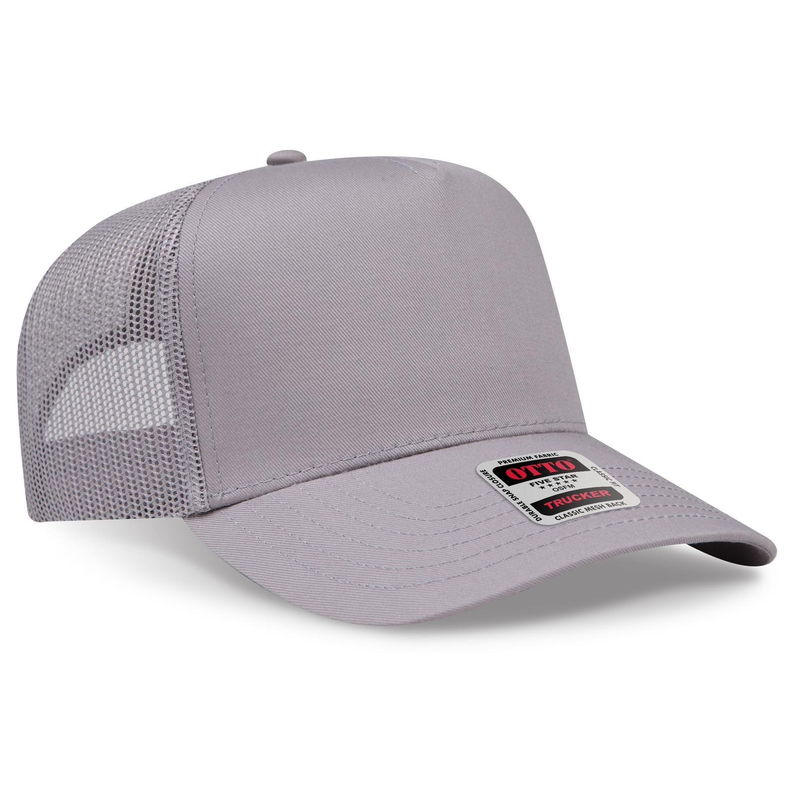 Front View of 014 - Gray OTTO CAP 5 Panel Mid Profile Mesh Back Trucker Hat