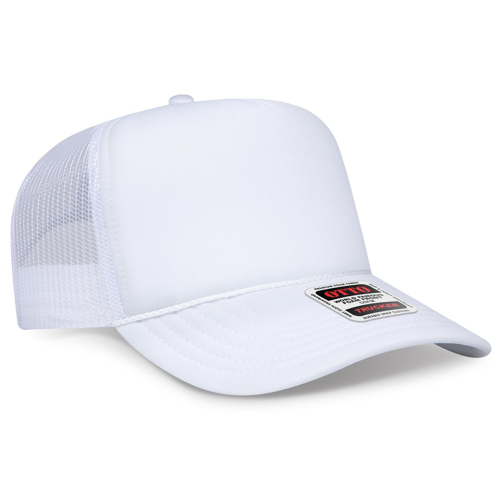 Right View of 016 - White OTTO CAP 5 Panel High Crown Mesh Back Trucker Hat