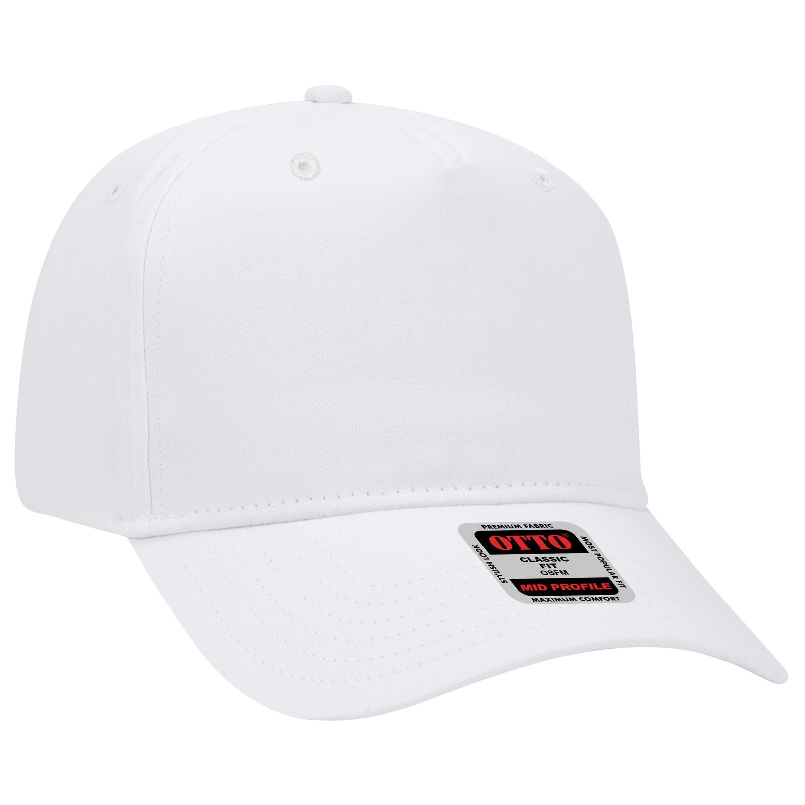 Front View of 016 - White OTTO CAP 5 Panel Mid Profile Baseball Cap