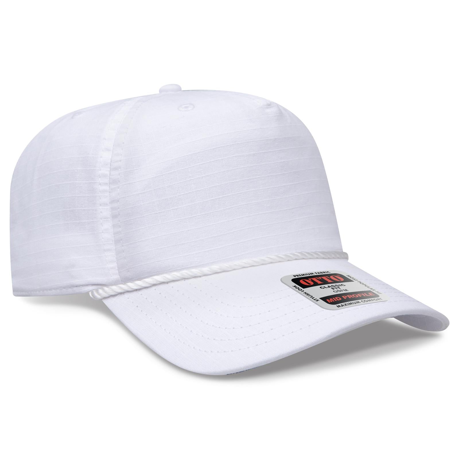 Right View of 016 - White OTTO CAP 5 Panel Mid Profile Baseball Hat