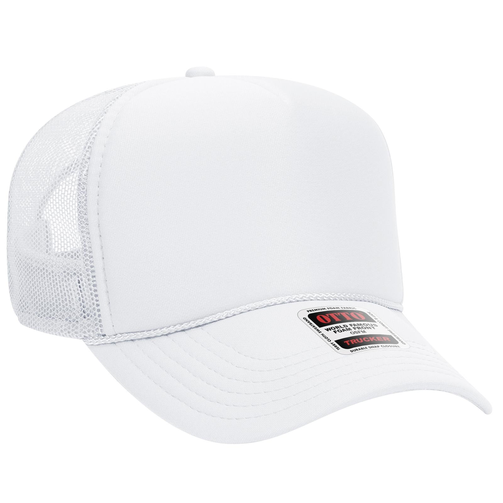 Right View of 016 - White OTTO CAP 5 Panel Mid Profile Mesh Back Trucker Hat