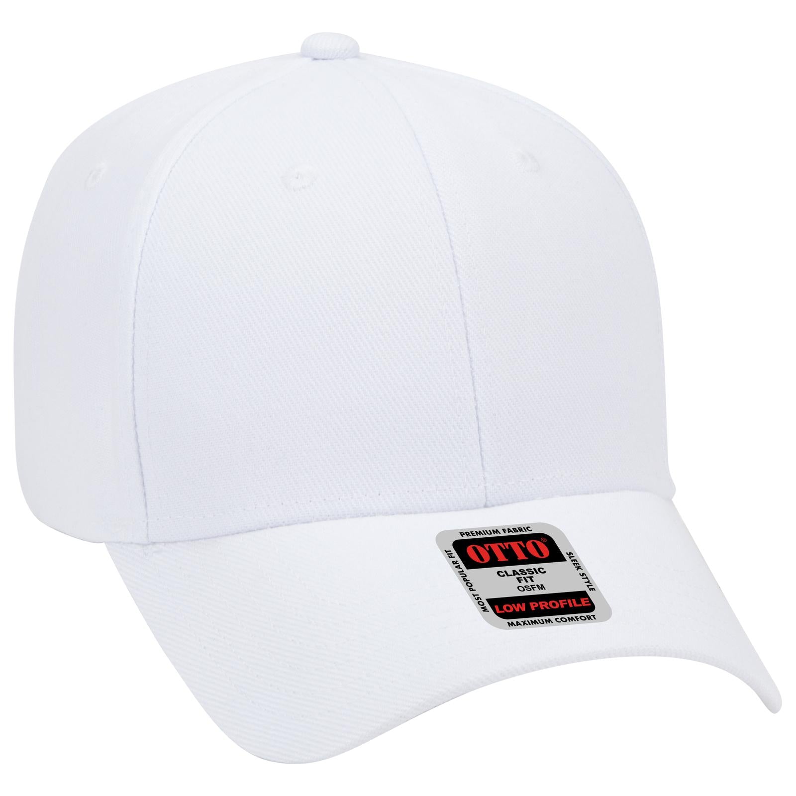 Front View of 016 - White OTTO CAP 6 Panel Low Profile Baseball Cap