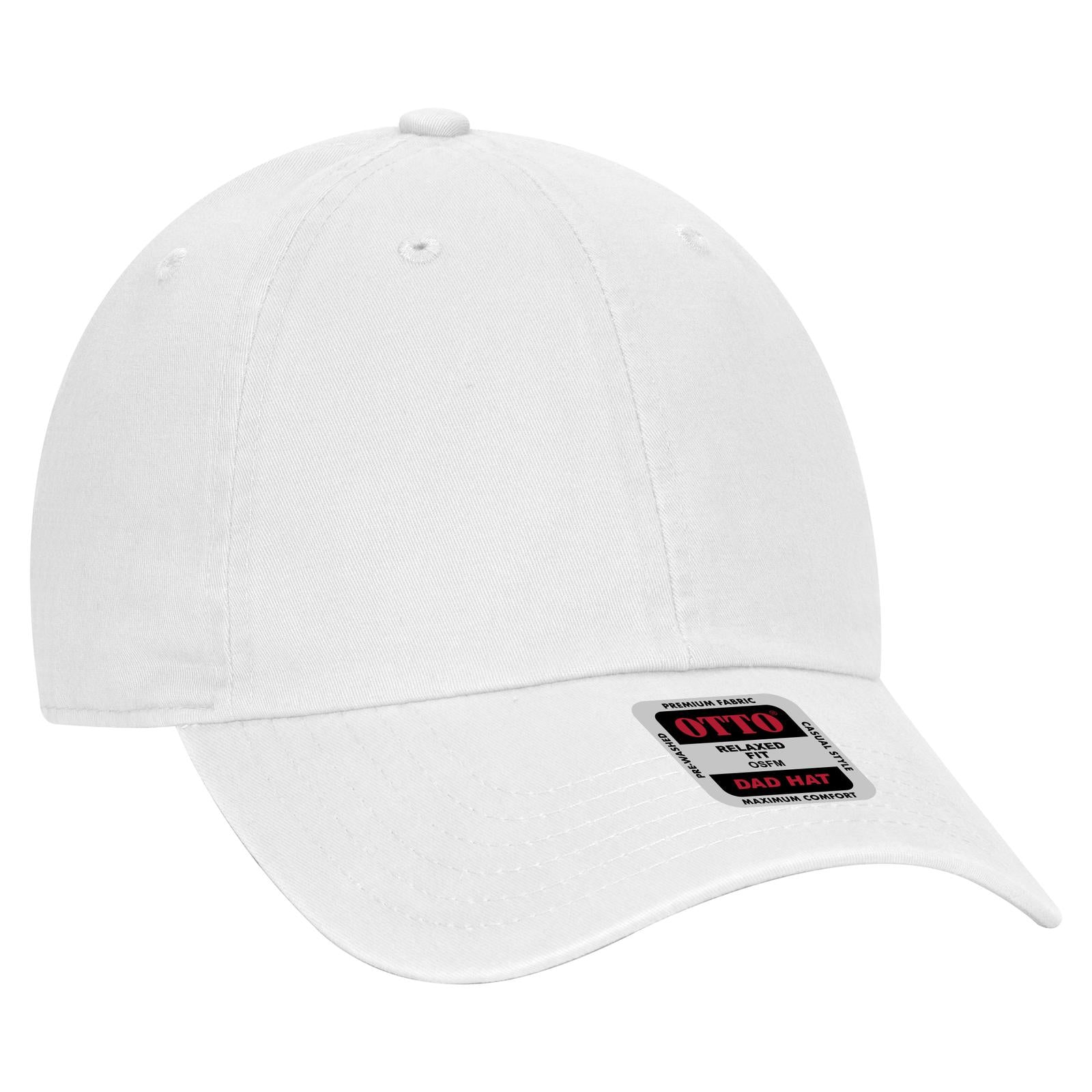 Front View of 016 - White OTTO CAP 6 Panel Low Profile Dad Hat
