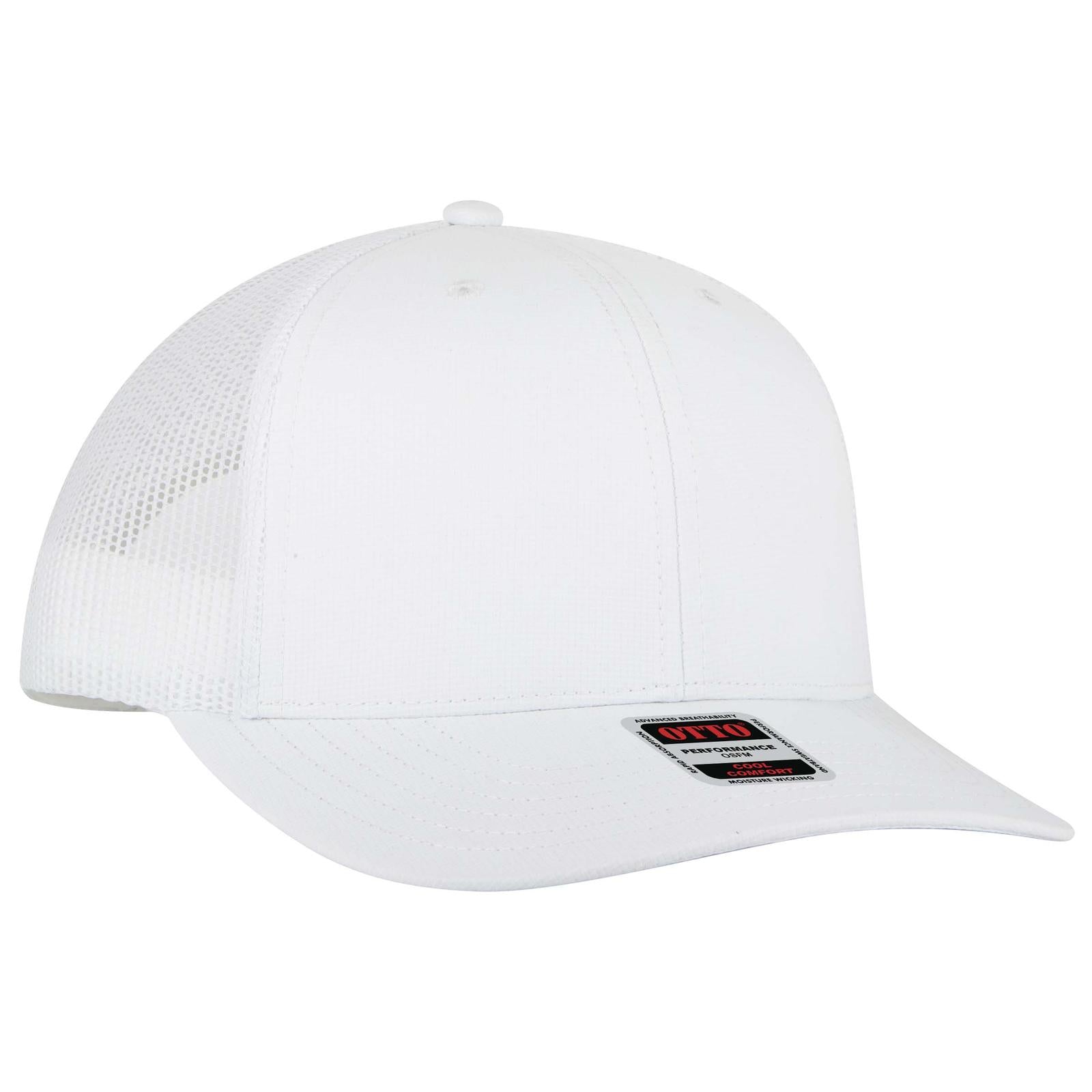 Right View of 016 - White OTTO CAP 6 Panel Mid Profile Mesh Back Trucker Hat
