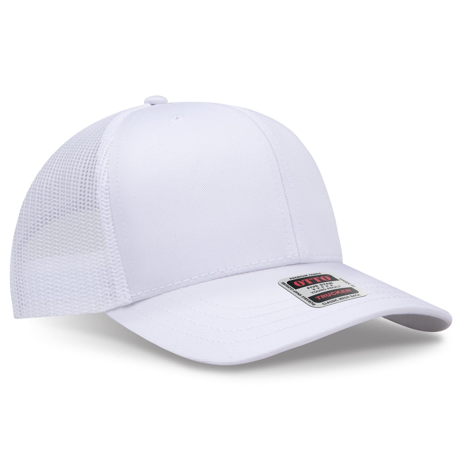 Right View of 016 - White OTTO CAP 6 Panel Mid Profile Mesh Back Trucker Hat