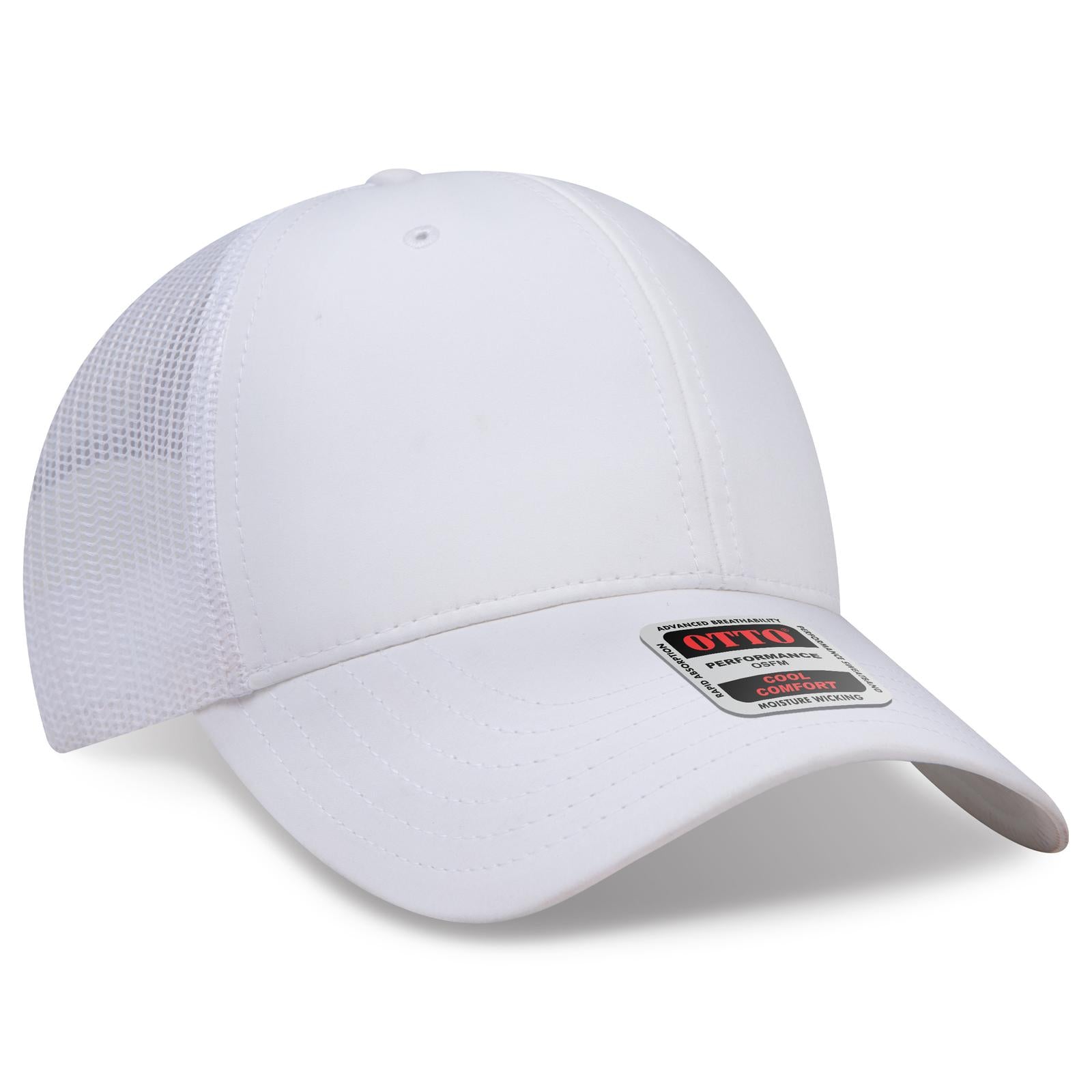 Right View of 016B - Wht OTTO CAP 6 Panel Low Profile Mesh Back Trucker Hat