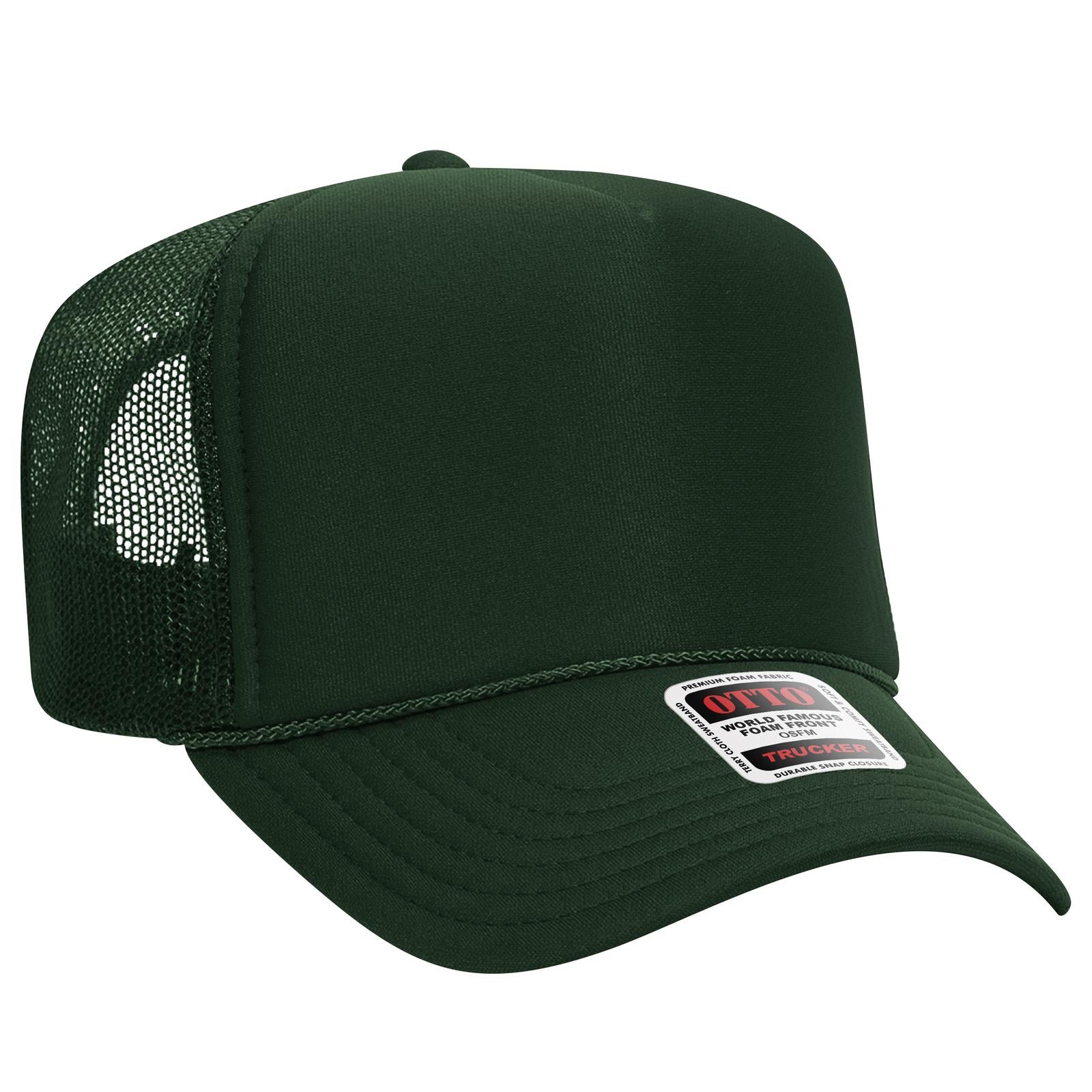 Right View of 017 - Dk. Green OTTO CAP 5 Panel High Crown Mesh Back Trucker Hat