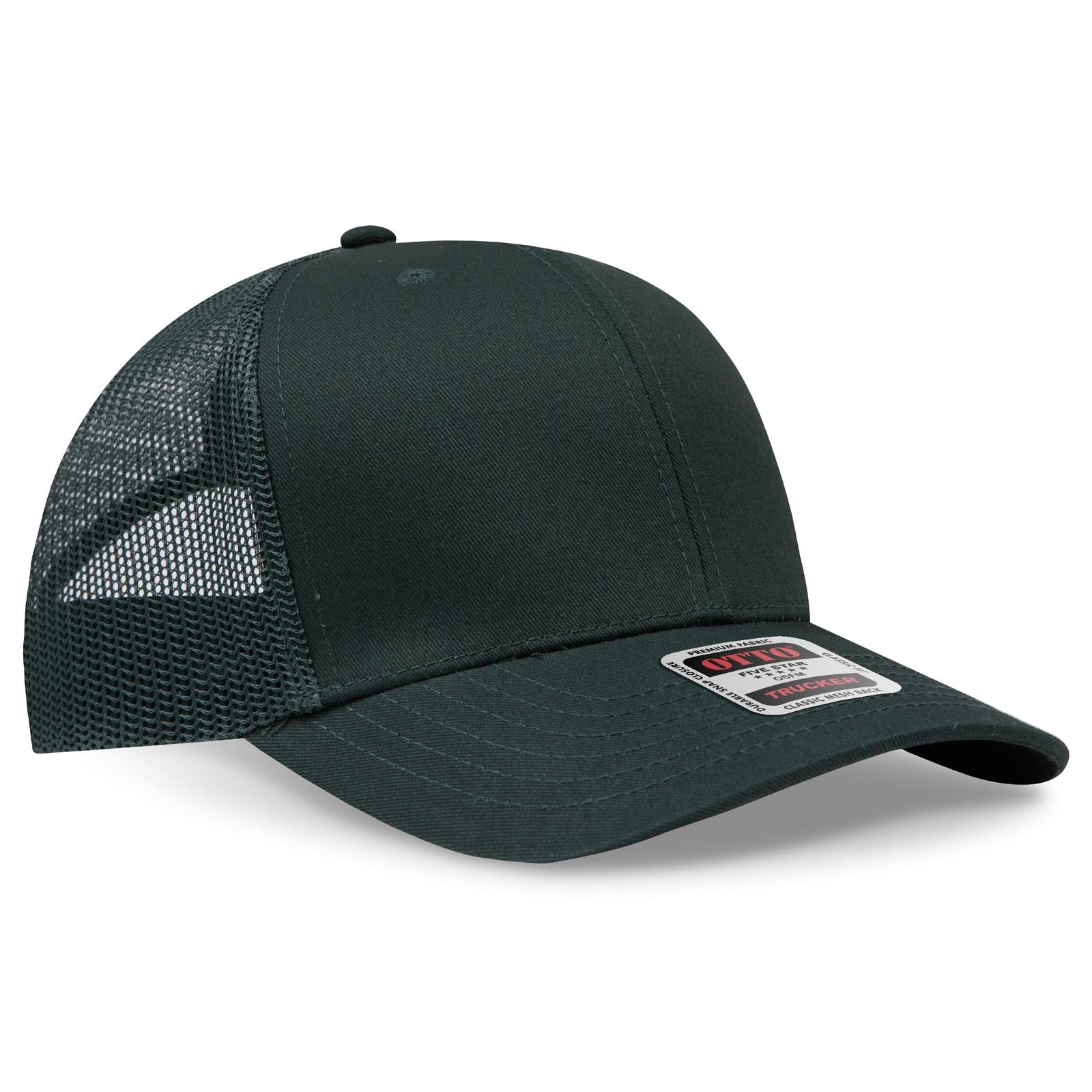 Right View of 017 - Dk. Green OTTO CAP 6 Panel Mid Profile Mesh Back Trucker Hat