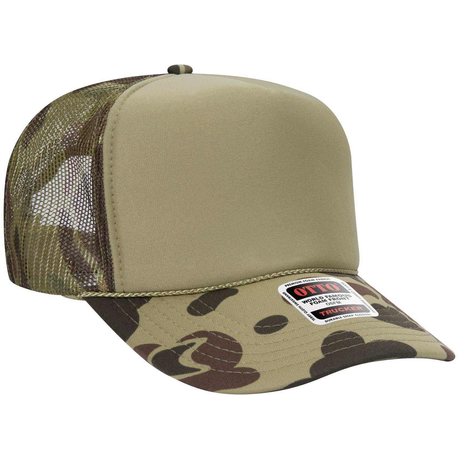 Front View of 018CPA OTTO CAP 5 Panel High Crown Mesh Back Trucker Hat