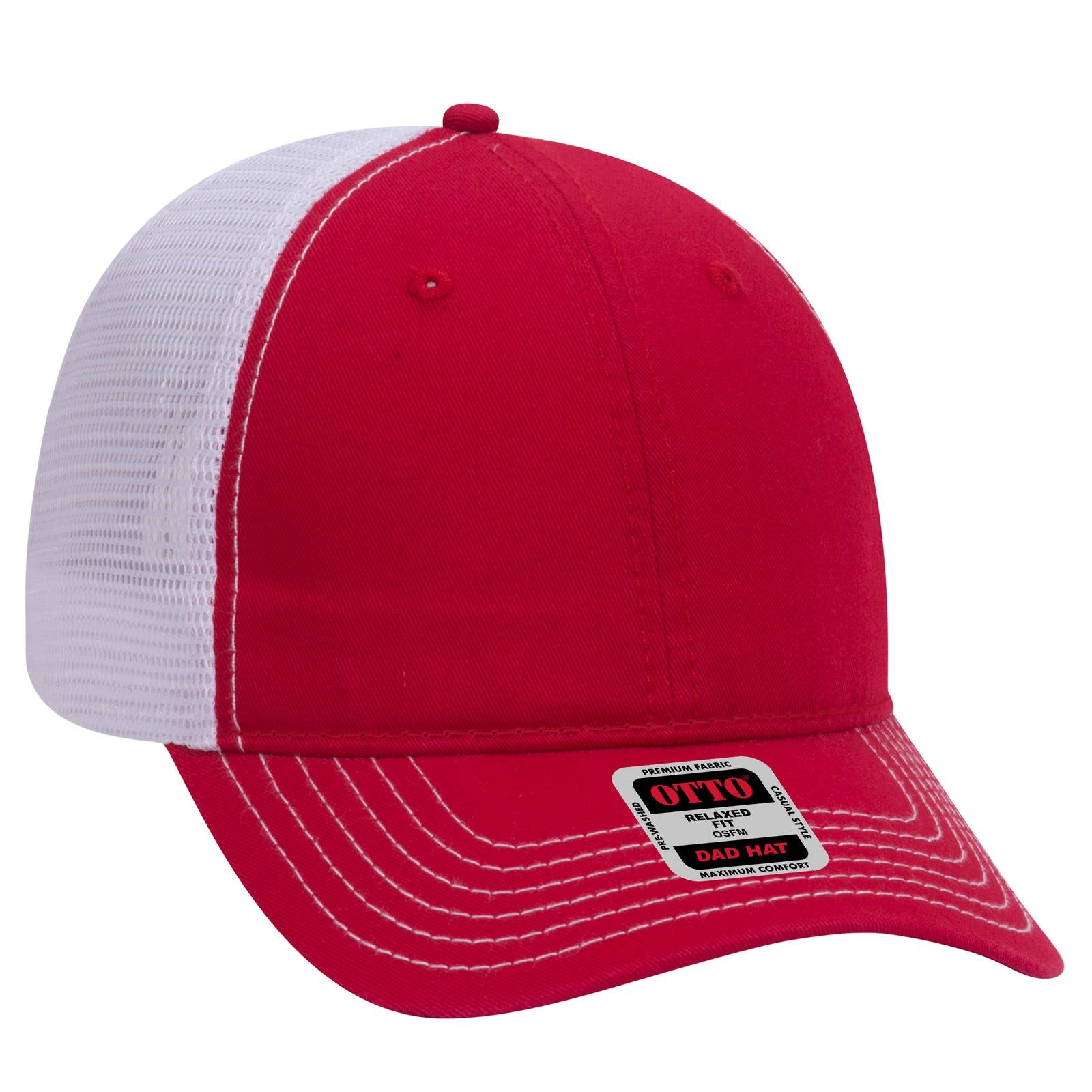 Right View of 020216 - Red/Red/Wht OTTO CAP 6 Panel Low Profile Mesh Back Trucker Dad Hat