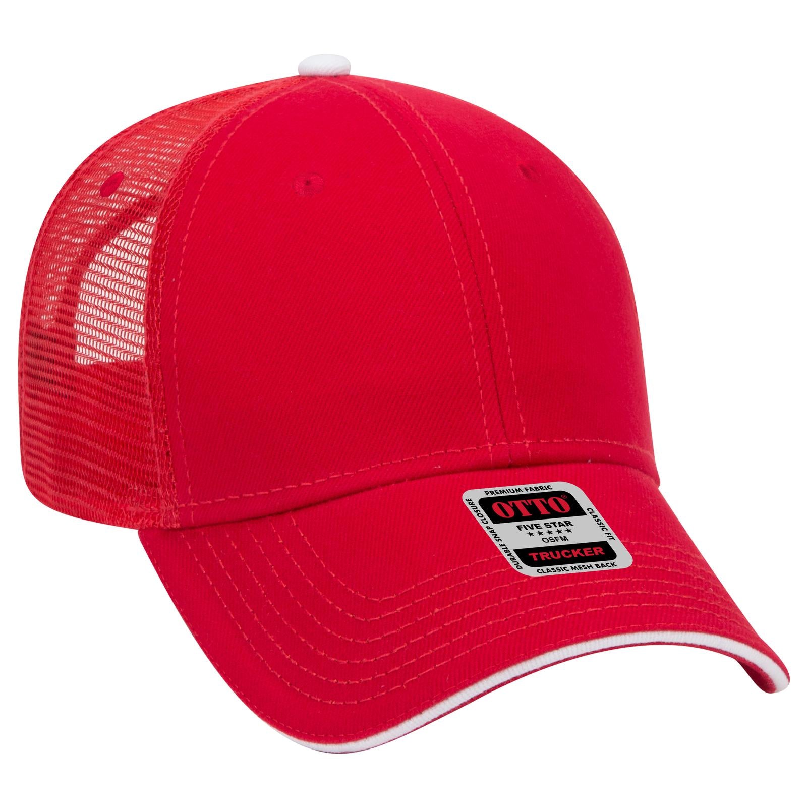 Right View of 020216 - Red/Red/Wht OTTO CAP 6 Panel Low Profile Mesh Back Trucker Hat