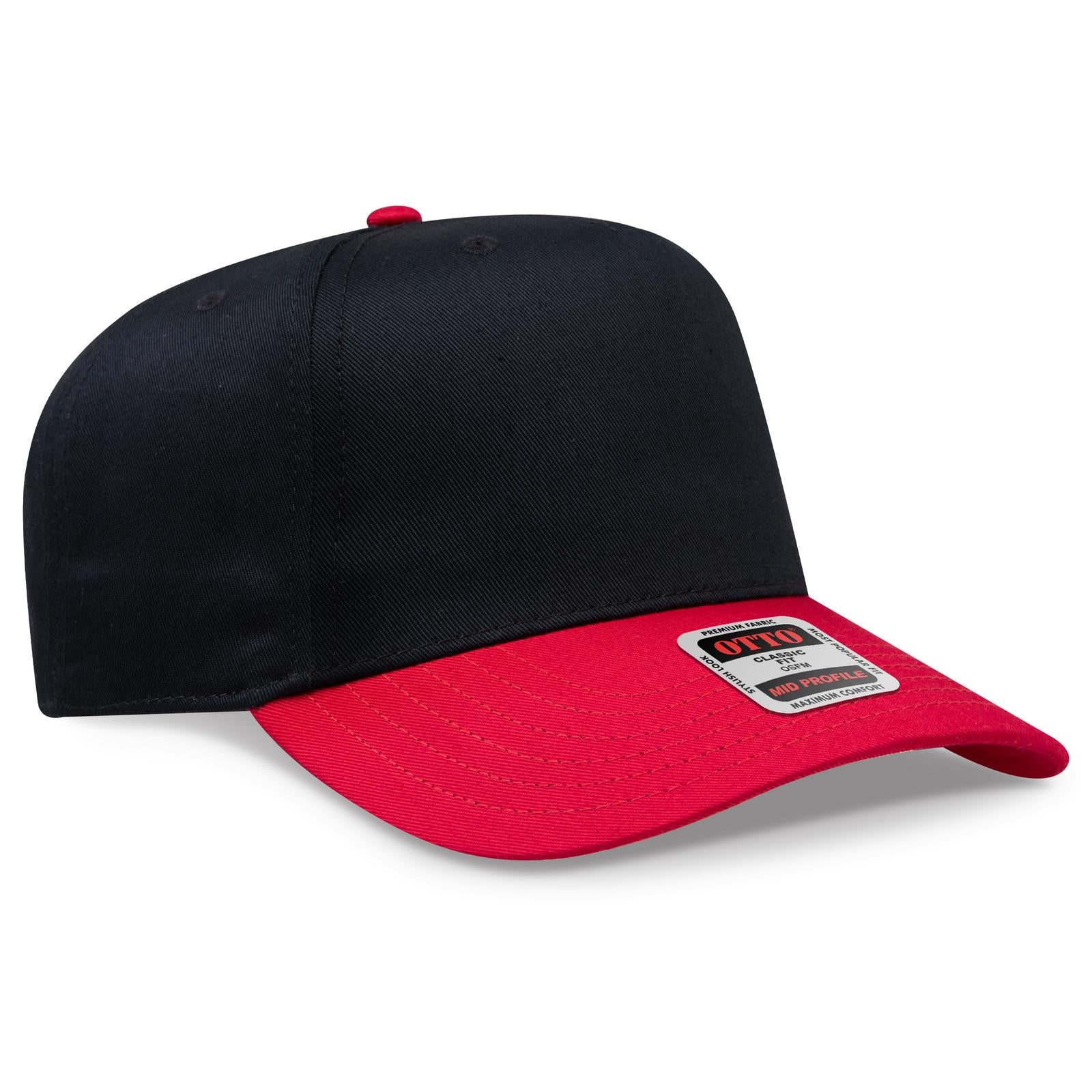 Right View of 0203 - Red/Blk OTTO CAP 5 Panel Mid Profile Baseball Cap
