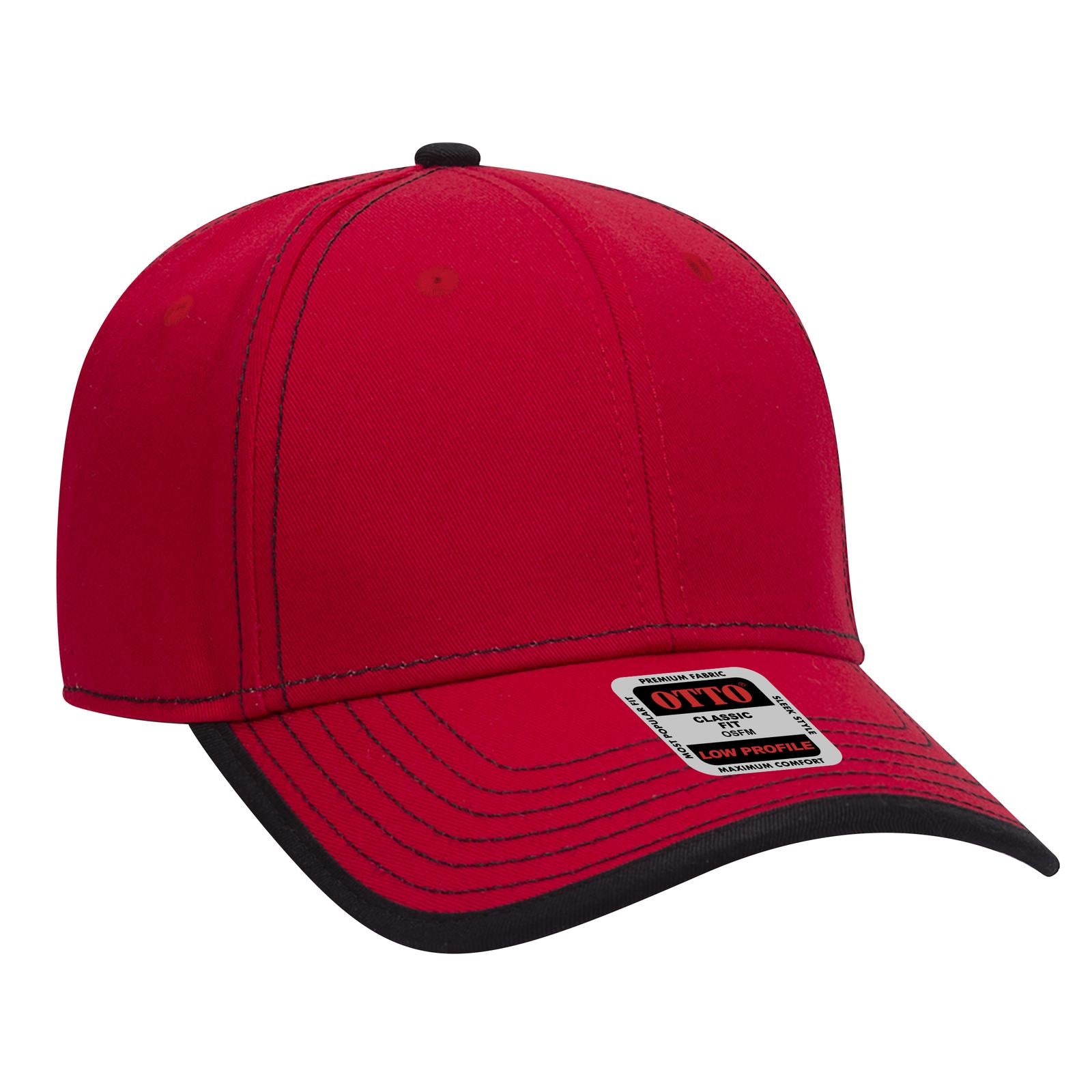 Front View of 0203 - Red/Blk OTTO CAP 6 Panel Low Profile Baseball Cap