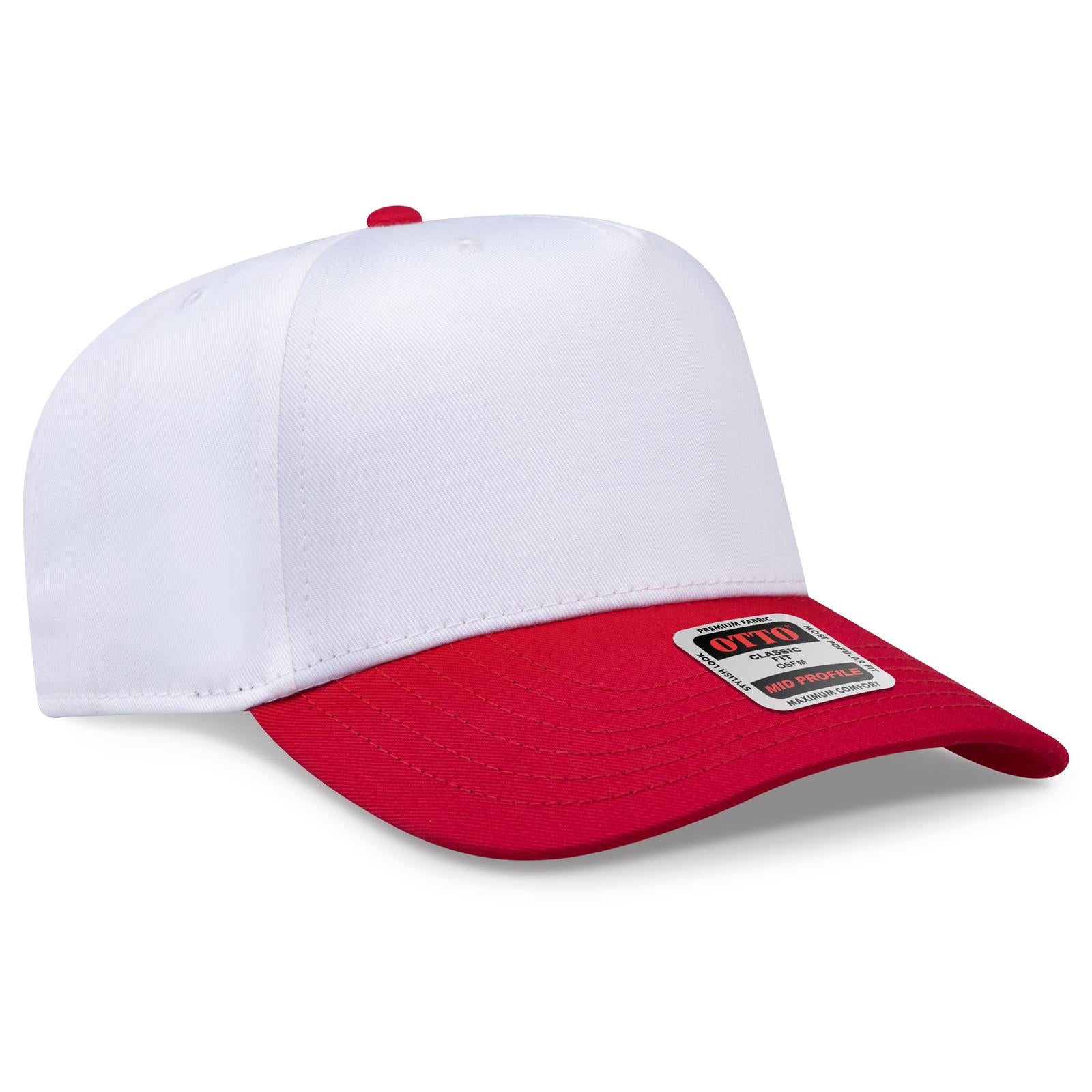Front View of 0216 - Red/Wht OTTO CAP 5 Panel Mid Profile Baseball Cap