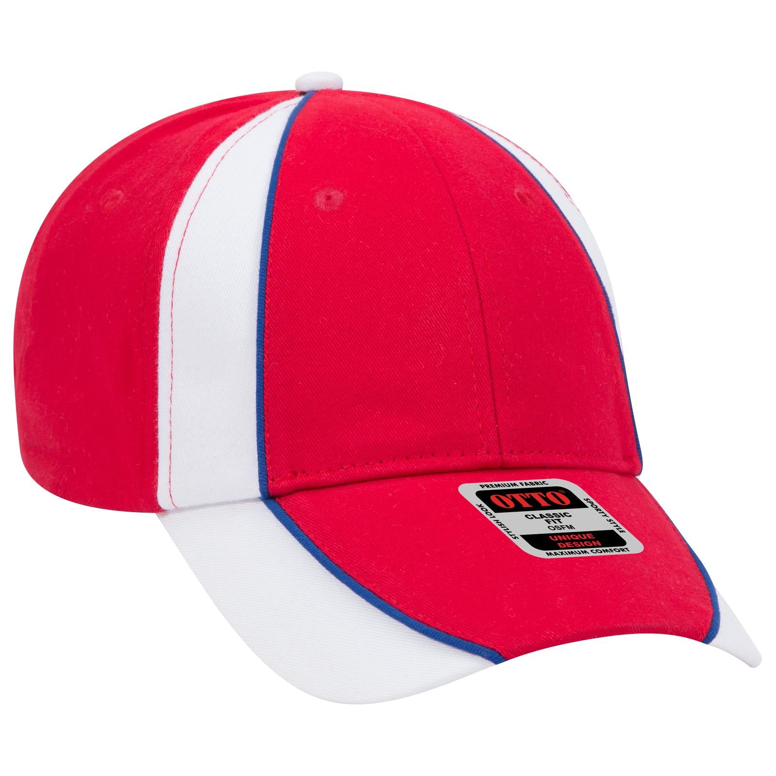 Front View of 021601 - Red/Wht/Ryl OTTO CAP 6 Panel Low Profile Baseball Cap