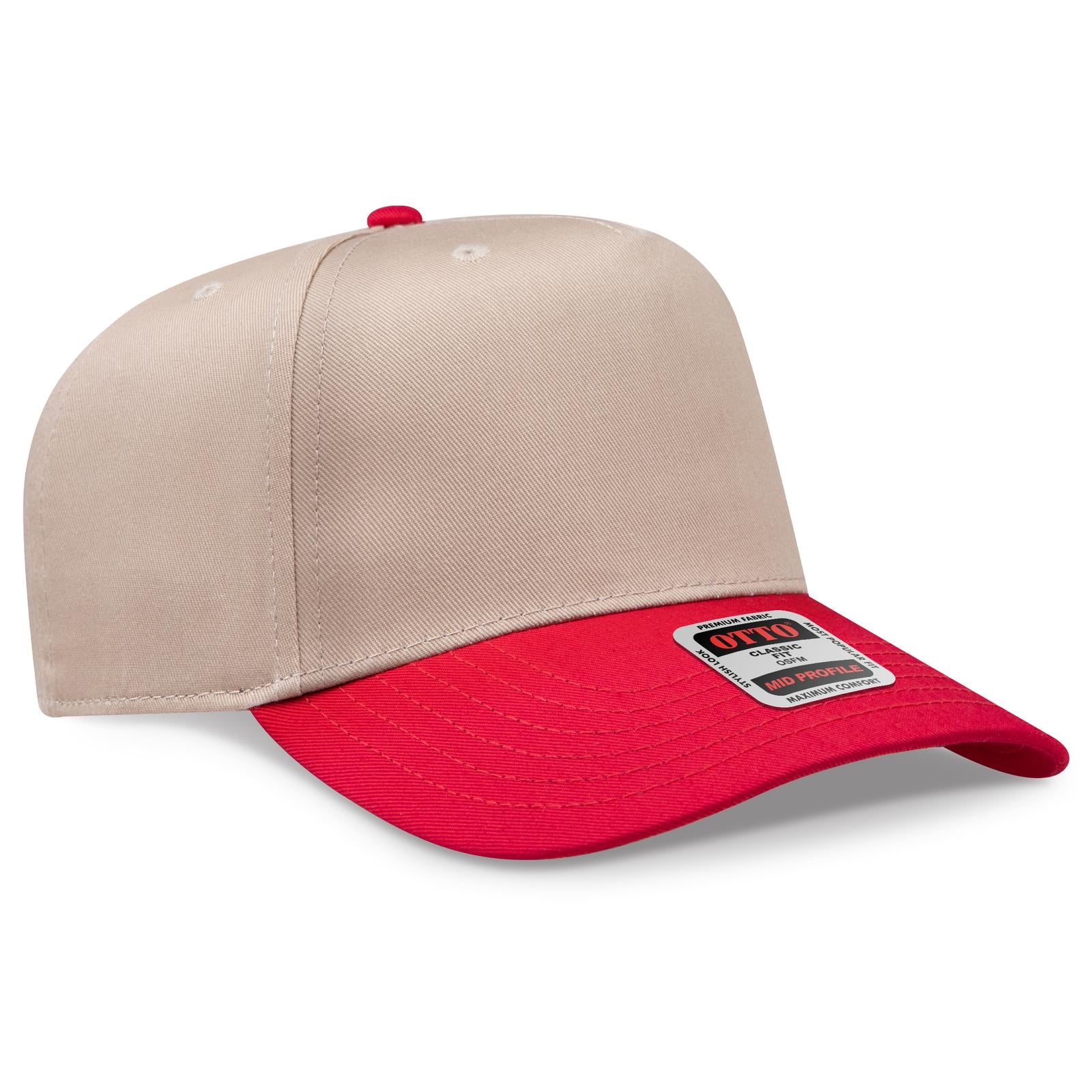 Right View of 0232 - Red/Kha OTTO CAP 5 Panel Mid Profile Baseball Cap