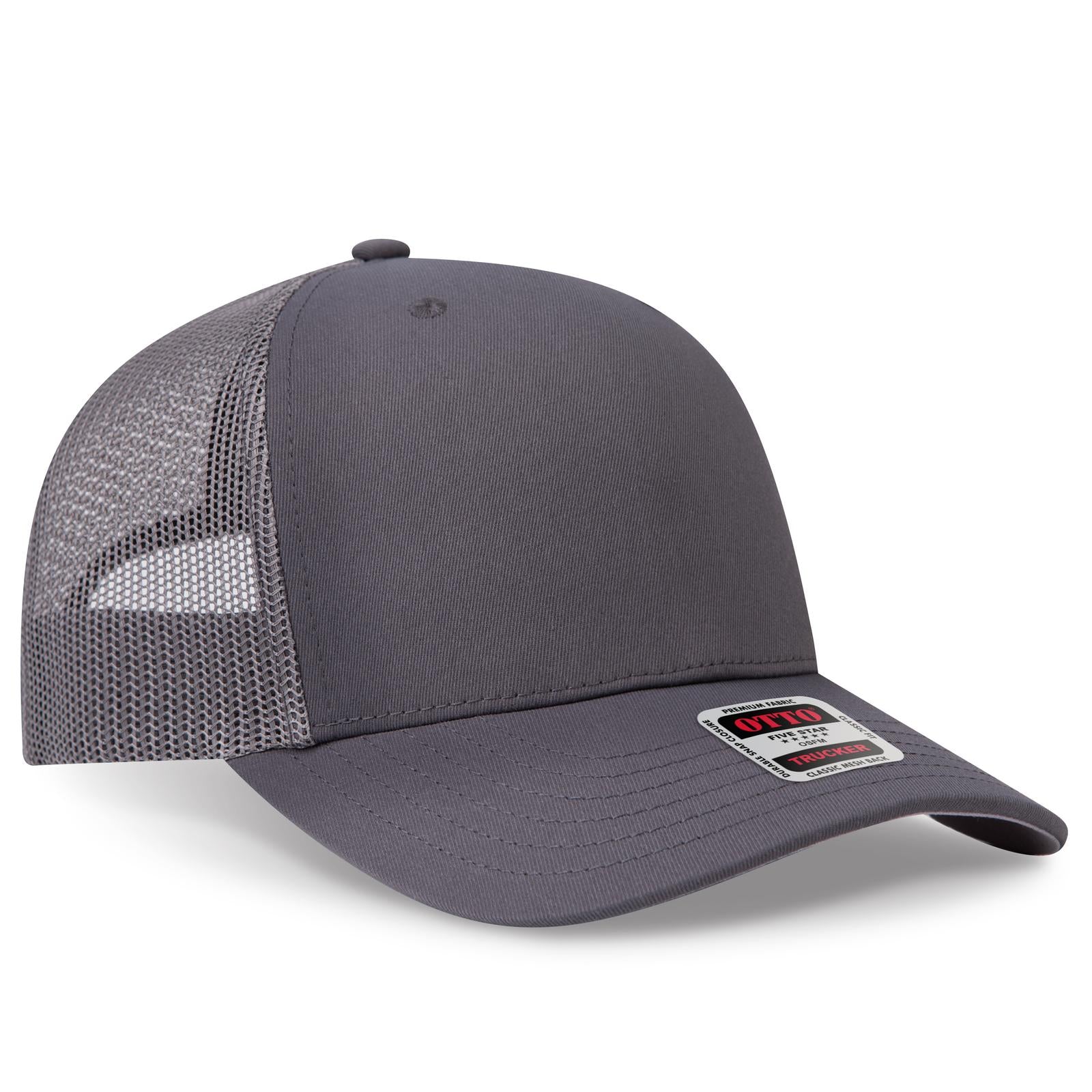 Right View of 025 - Char. Gray OTTO CAP Seamless 6 Panel Mid Profile Mesh Back Trucker Hat