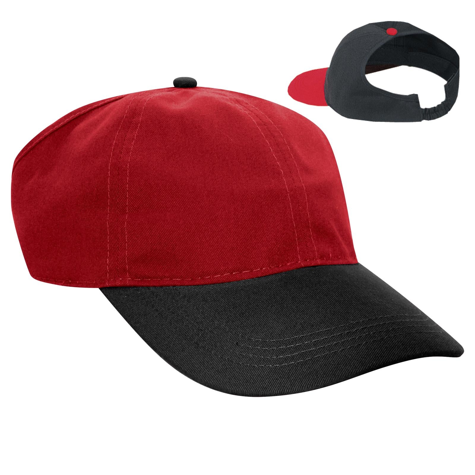 Rear View of 0302 - Blk/Red OTTO CAP 4 Panel Ponytail Cap