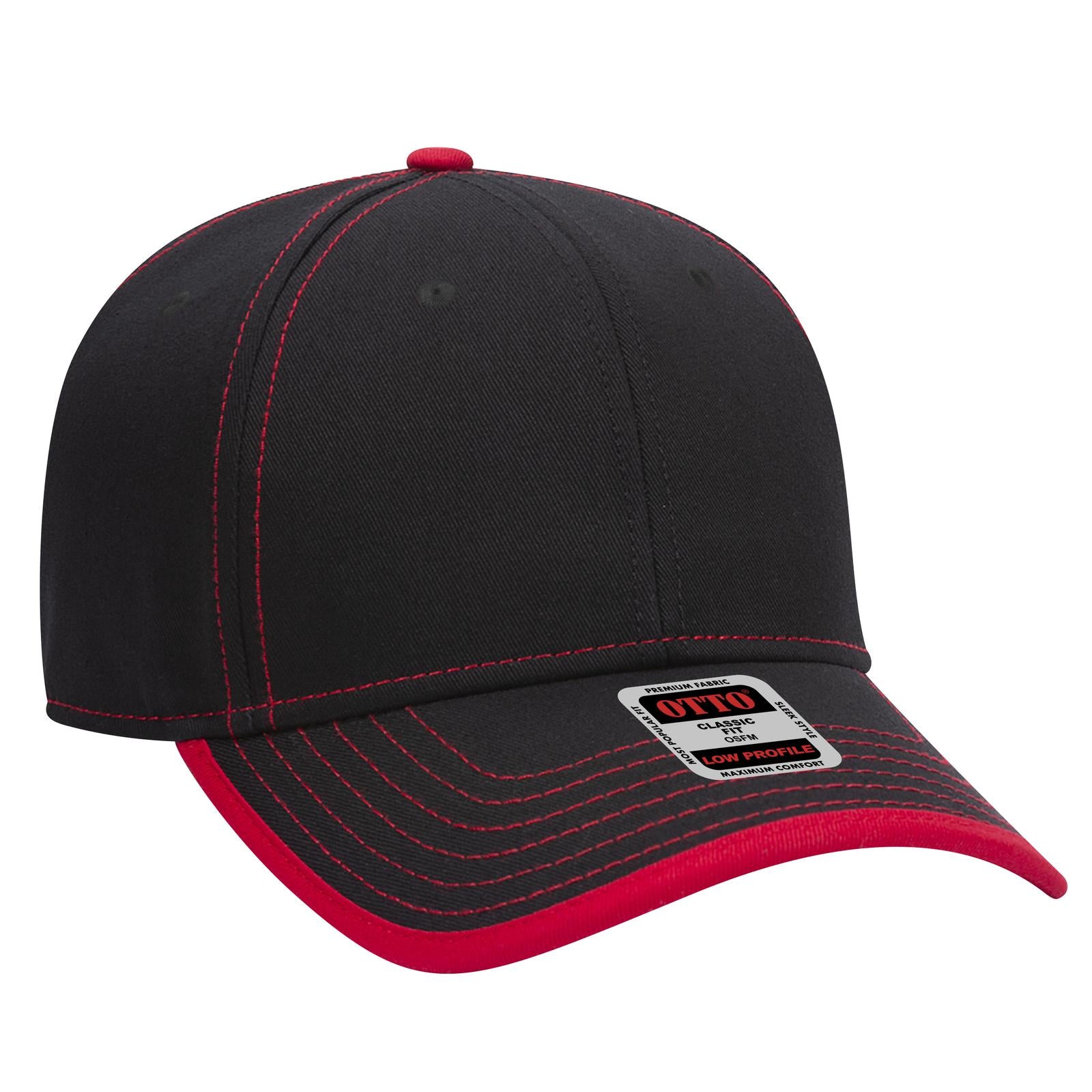 Right View of 0302 - Blk/Red OTTO CAP 6 Panel Low Profile Baseball Cap